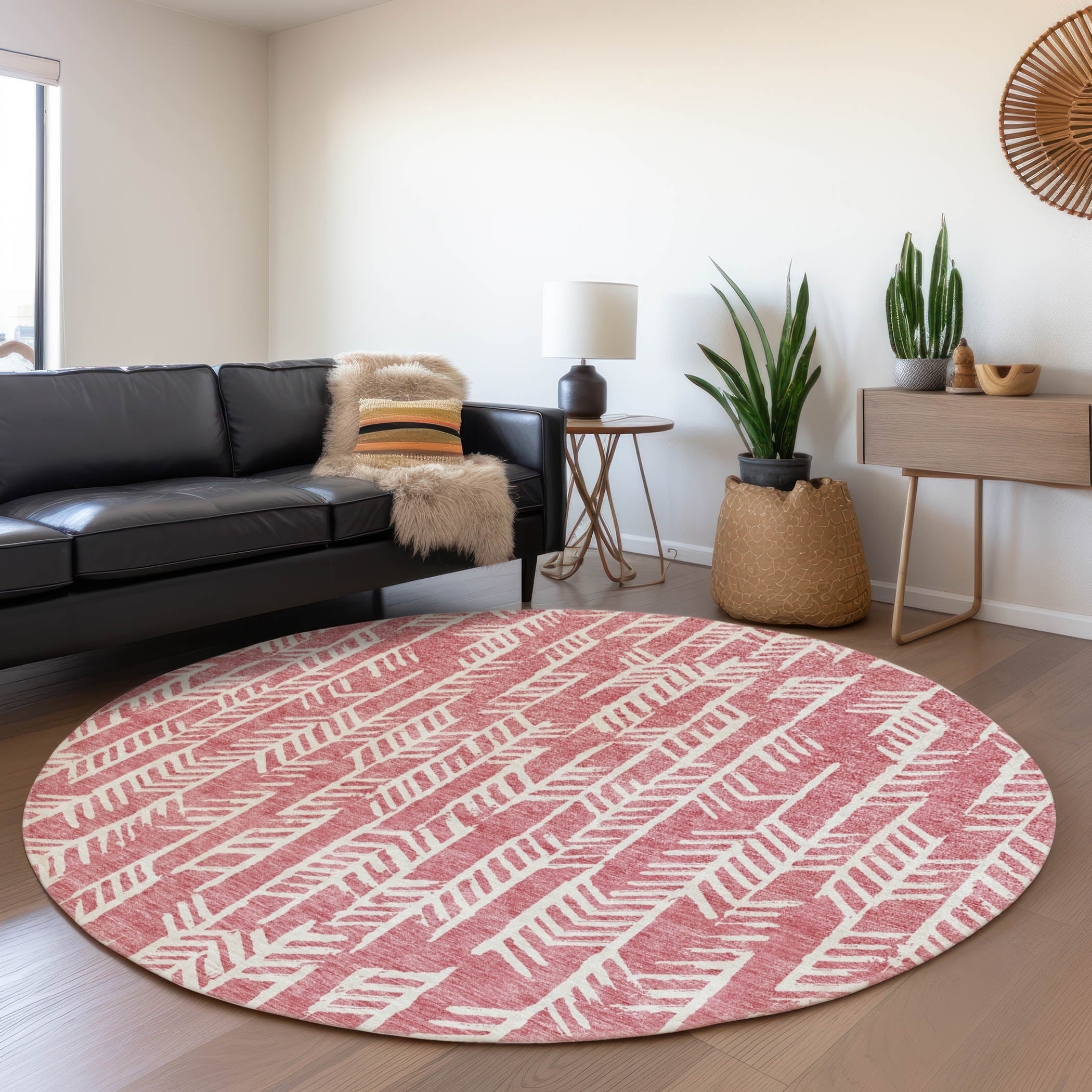 Reykjavik Machine Washable Transitional Blush Pink Rug 8' x 8' #shape_Round