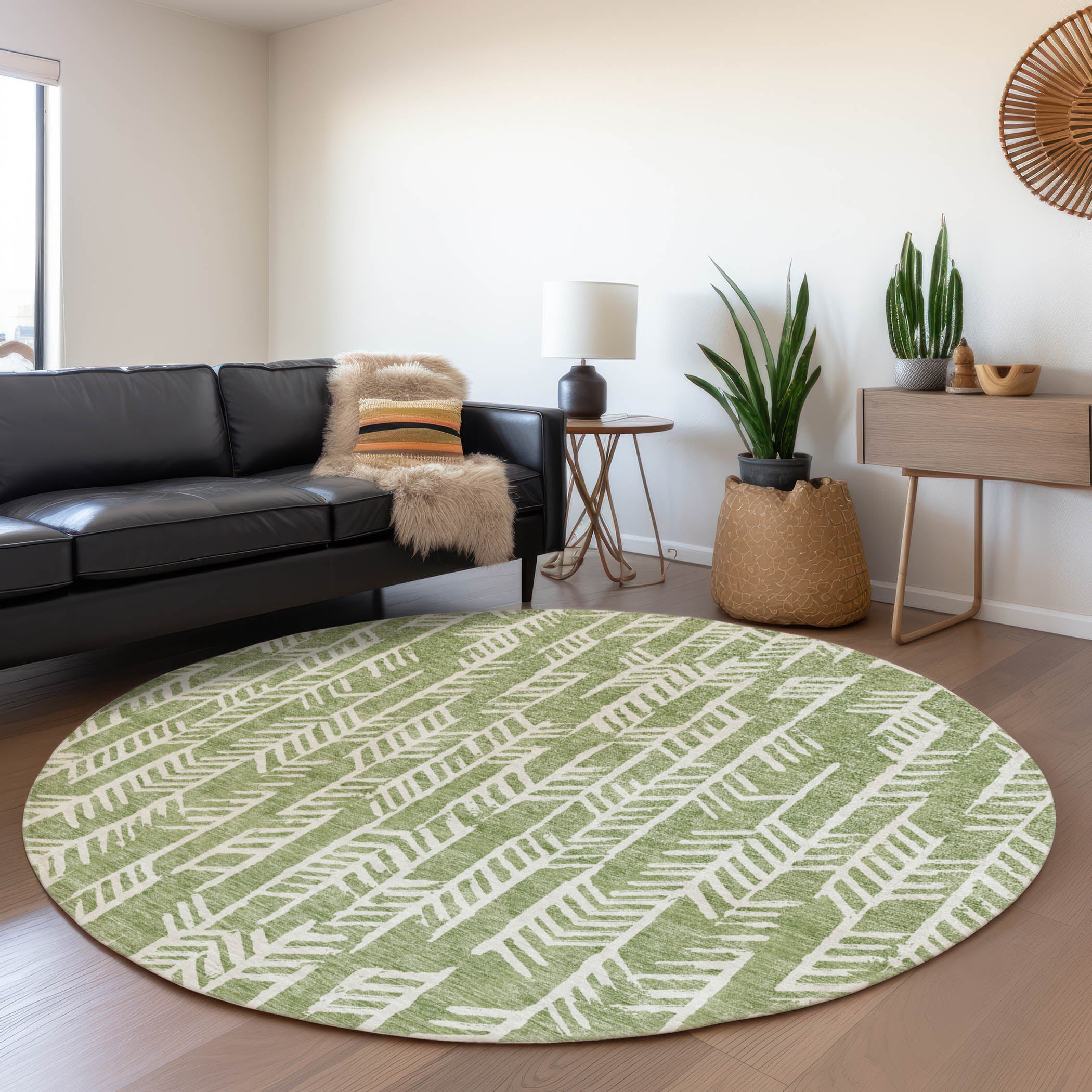 Reykjavik Machine Washable Transitional Green Rug 8' x 8' #shape_Round