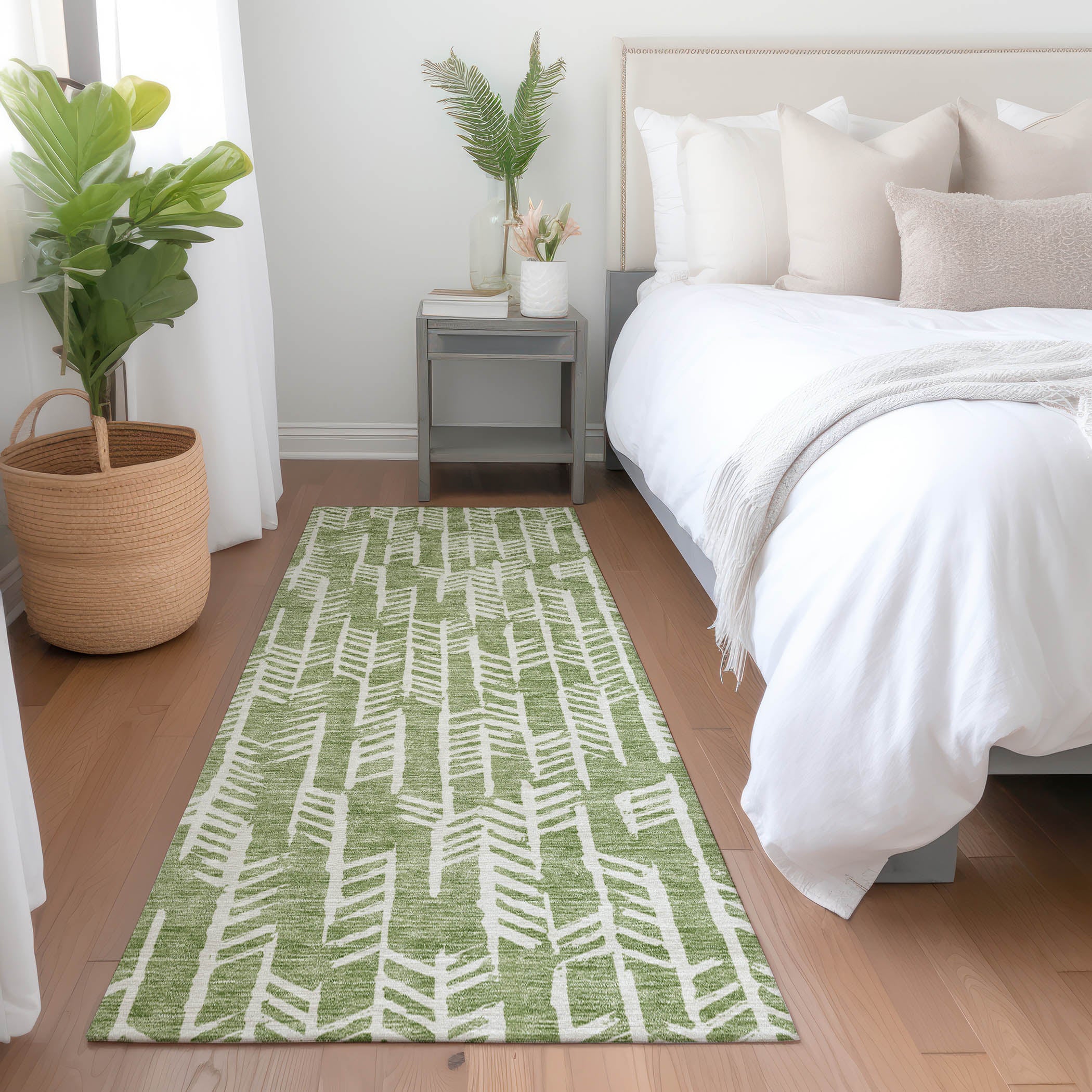 Reykjavik Machine Washable Transitional Green Rug 2'3" x 7'6" #shape_Runner