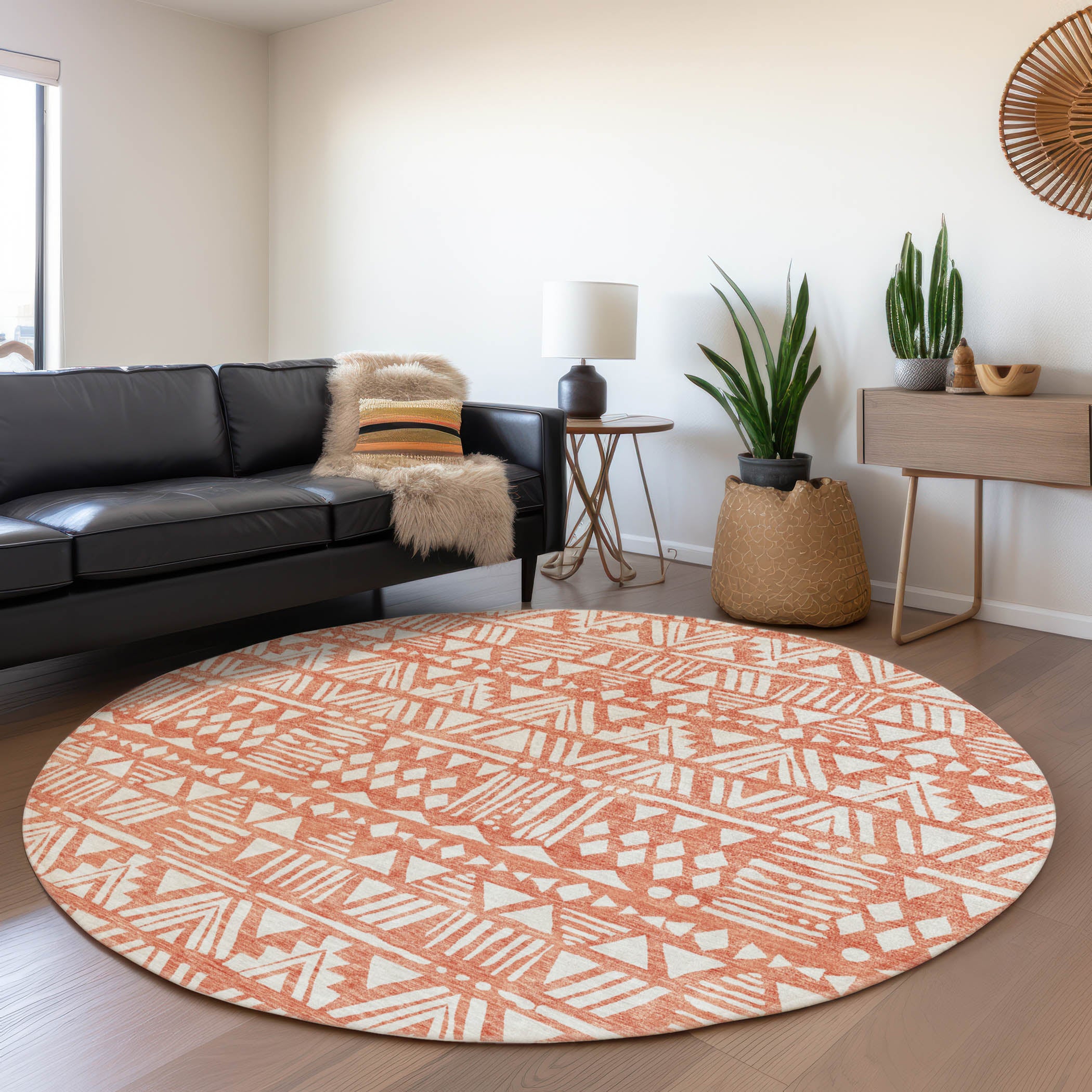 Nairobi Machine Washable Transitional Coral Orange Rug 8' x 8' #shape_Round