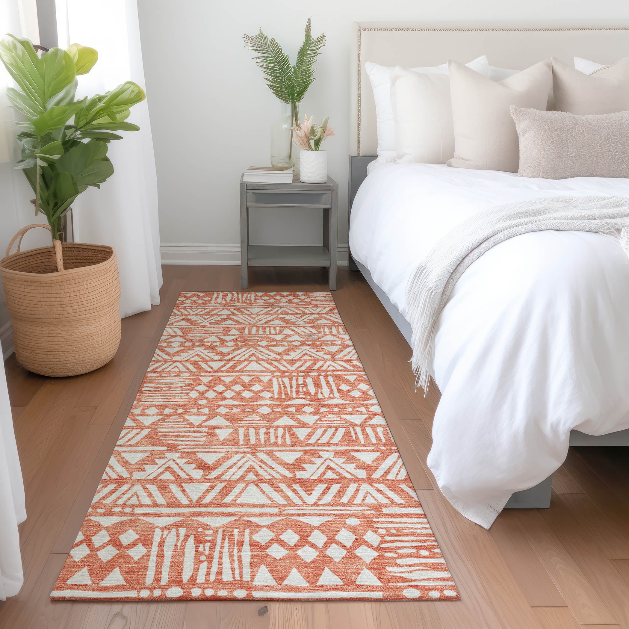 Nairobi Machine Washable Transitional Coral Orange Rug 2'3" x 7'6" #shape_Runner