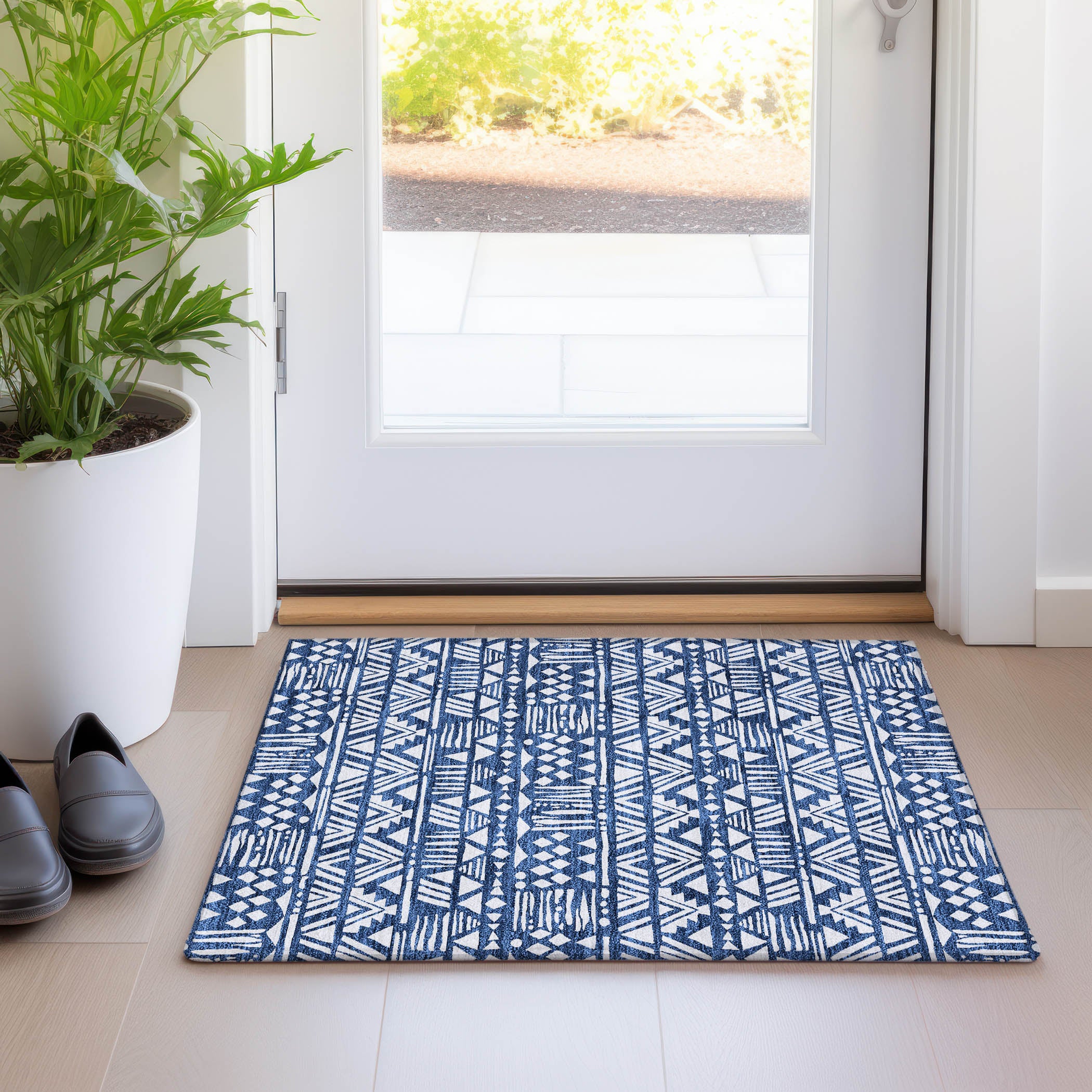 Nairobi Machine Washable Transitional Navy Blue Rug 1'8" x 2'6" #shape_Rectangle