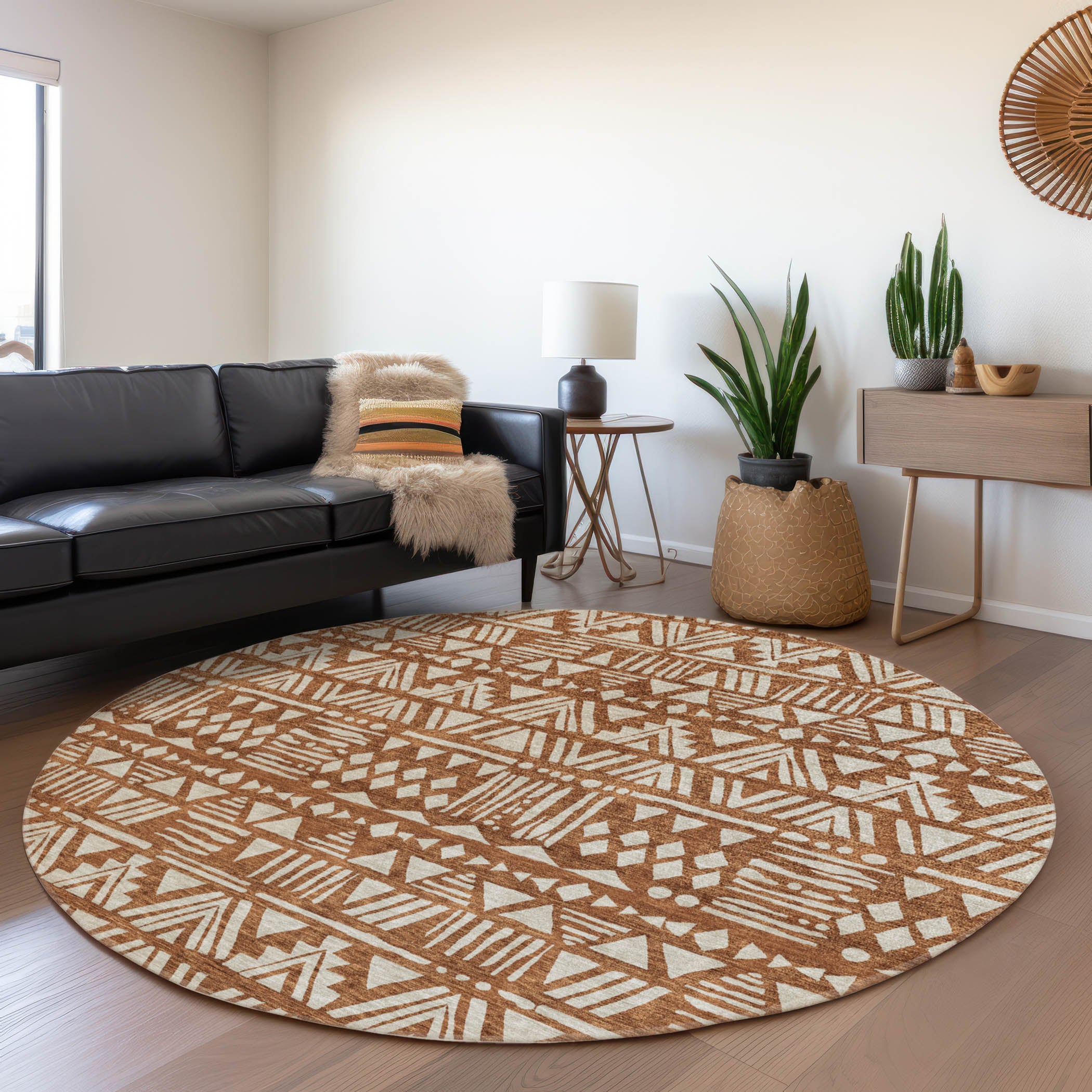 Nairobi Machine Washable Transitional Terracotta Orange Rug 8' x 8' #shape_Round