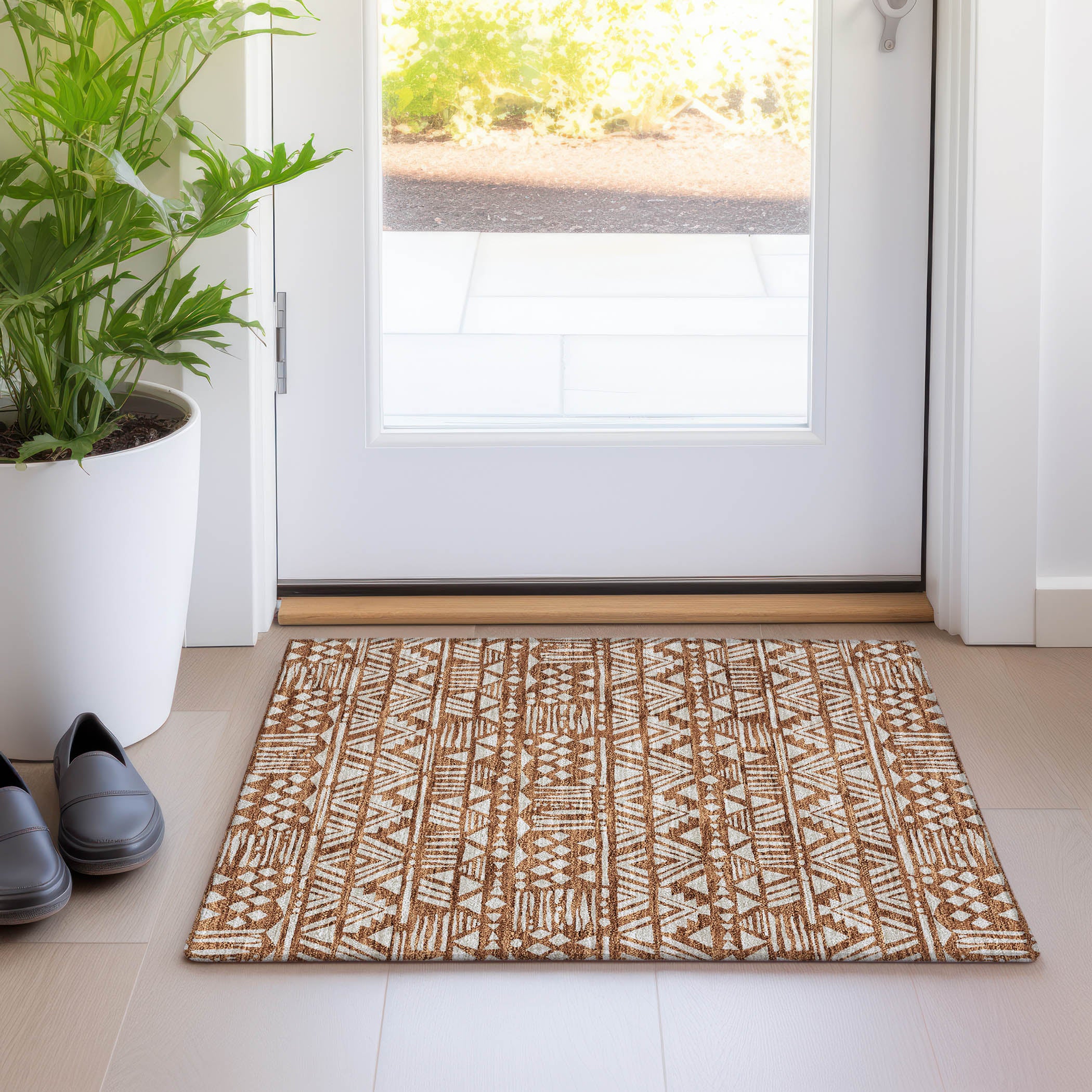 Nairobi Machine Washable Transitional Terracotta Orange Rug 1'8" x 2'6" #shape_Rectangle