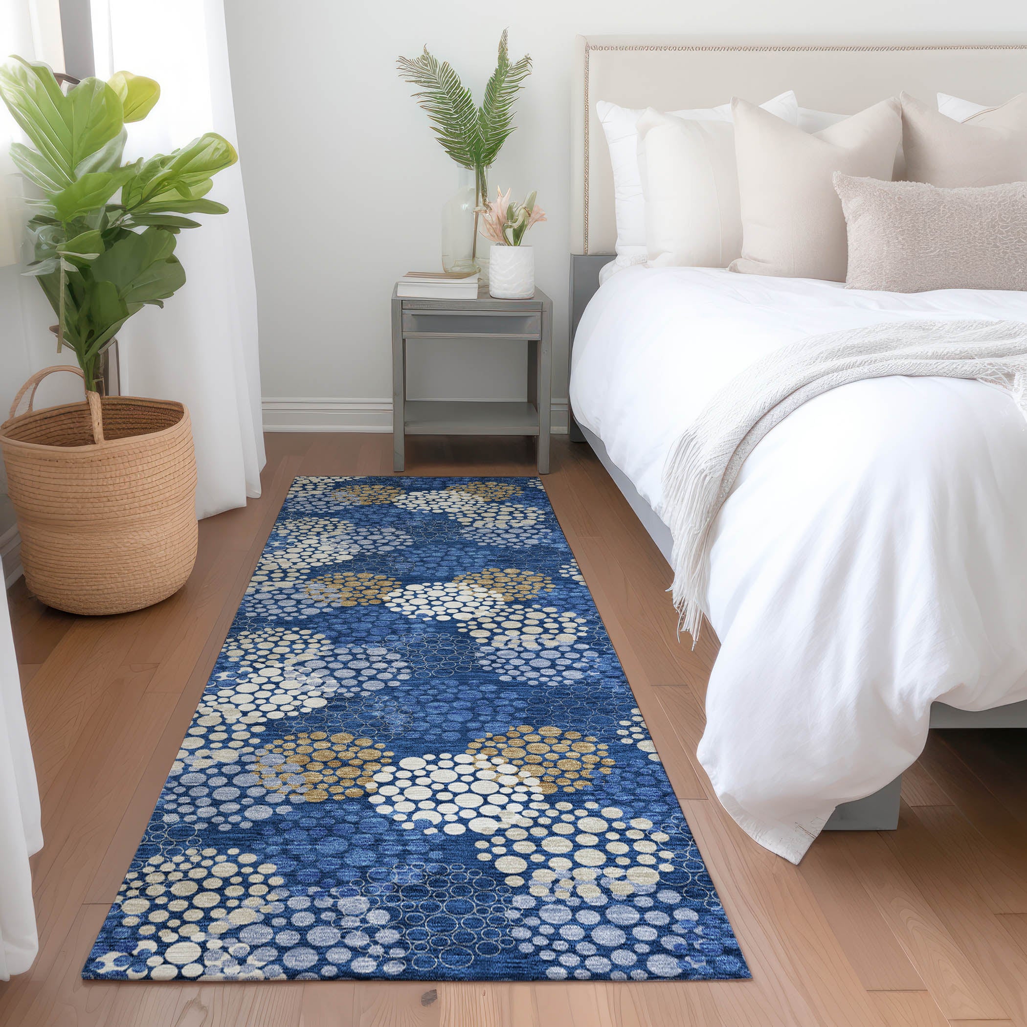Havana Machine Washable Transitional Navy Blue Rug 2'3" x 7'6" #shape_Runner