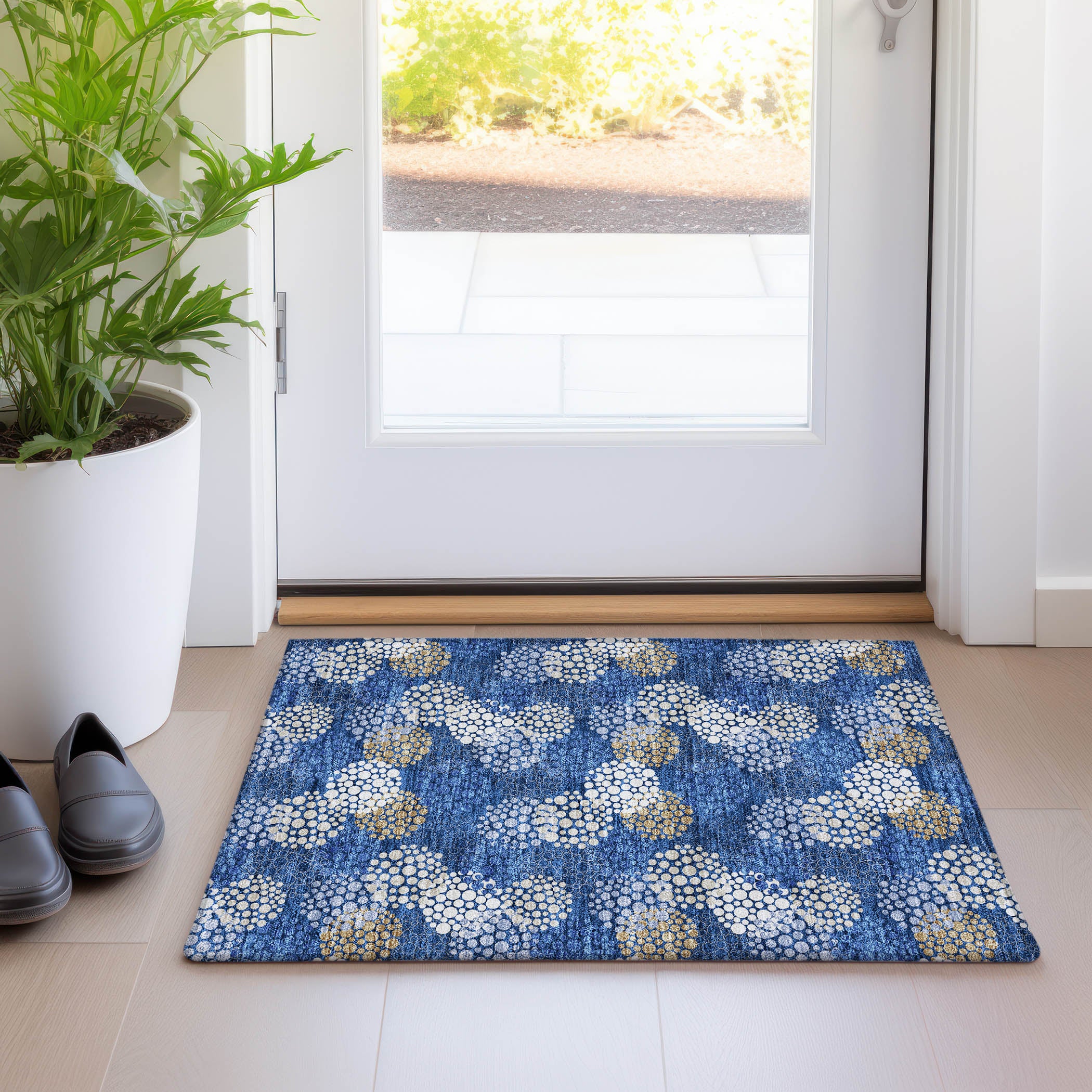 Havana Machine Washable Transitional Navy Blue Rug 1'8" x 2'6" #shape_Rectangle