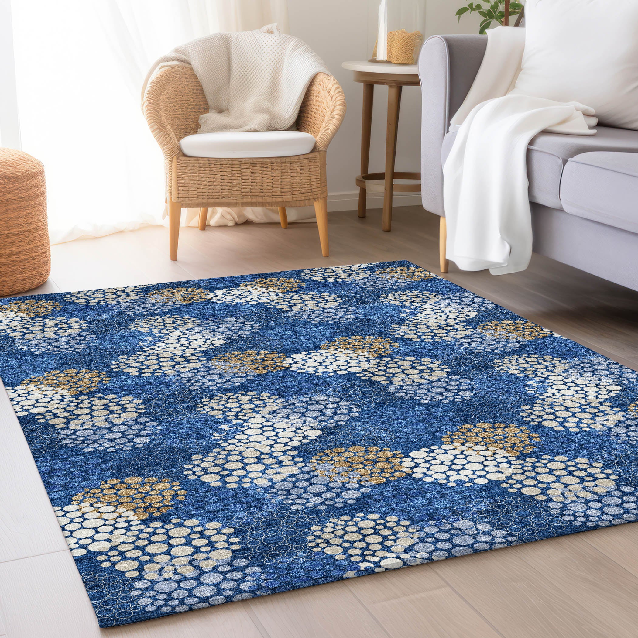 Havana Machine Washable Transitional Navy Blue Rug 2'6" x 3'10" #shape_Rectangle