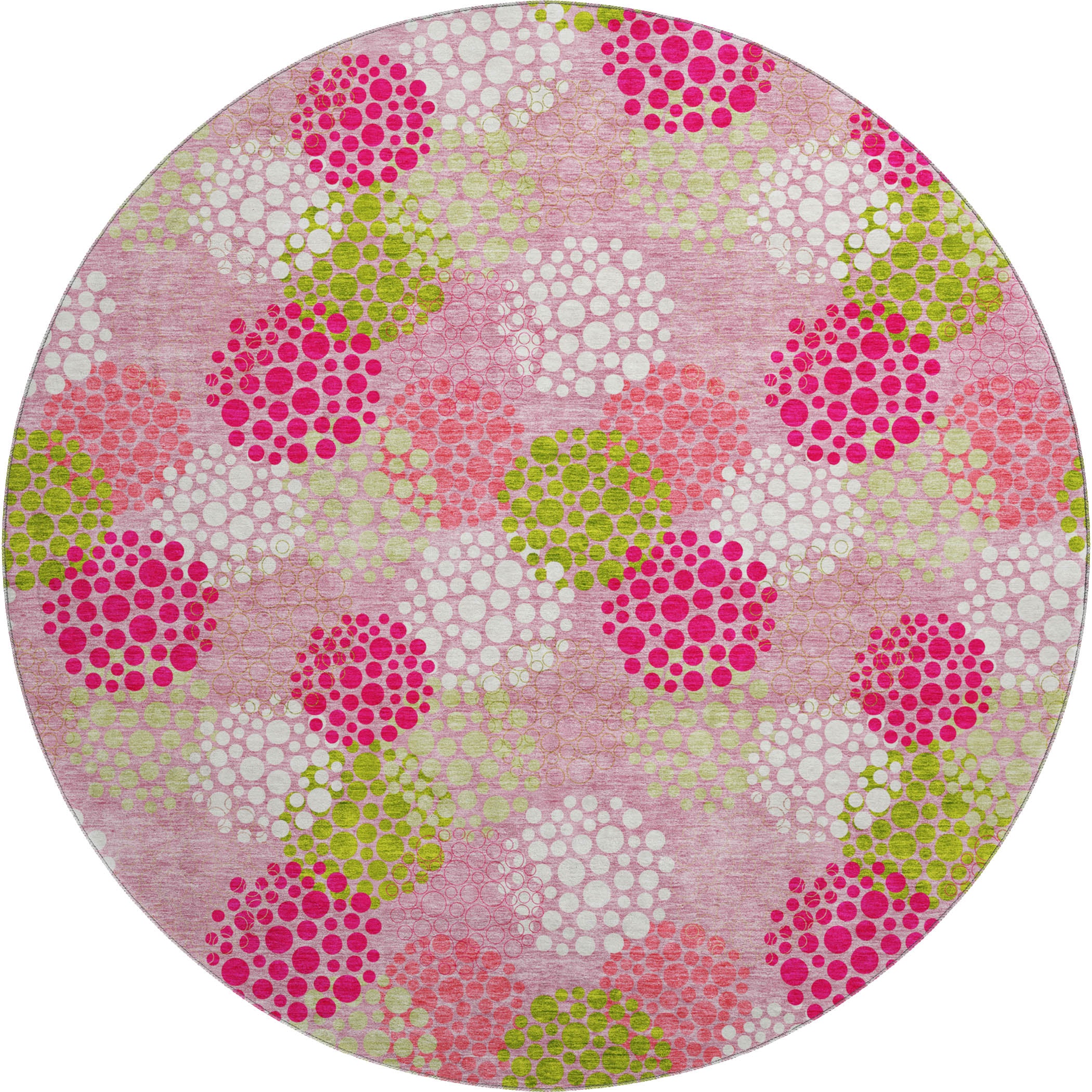 Havana Machine Washable Transitional Pink Rug 8' x 8' #shape_Round