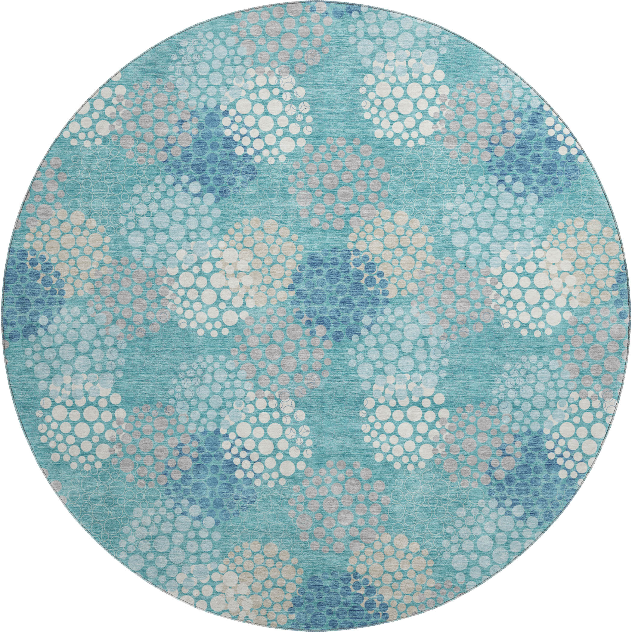 Havana Machine Washable Transitional Teal Rug 8' x 8' #shape_Round