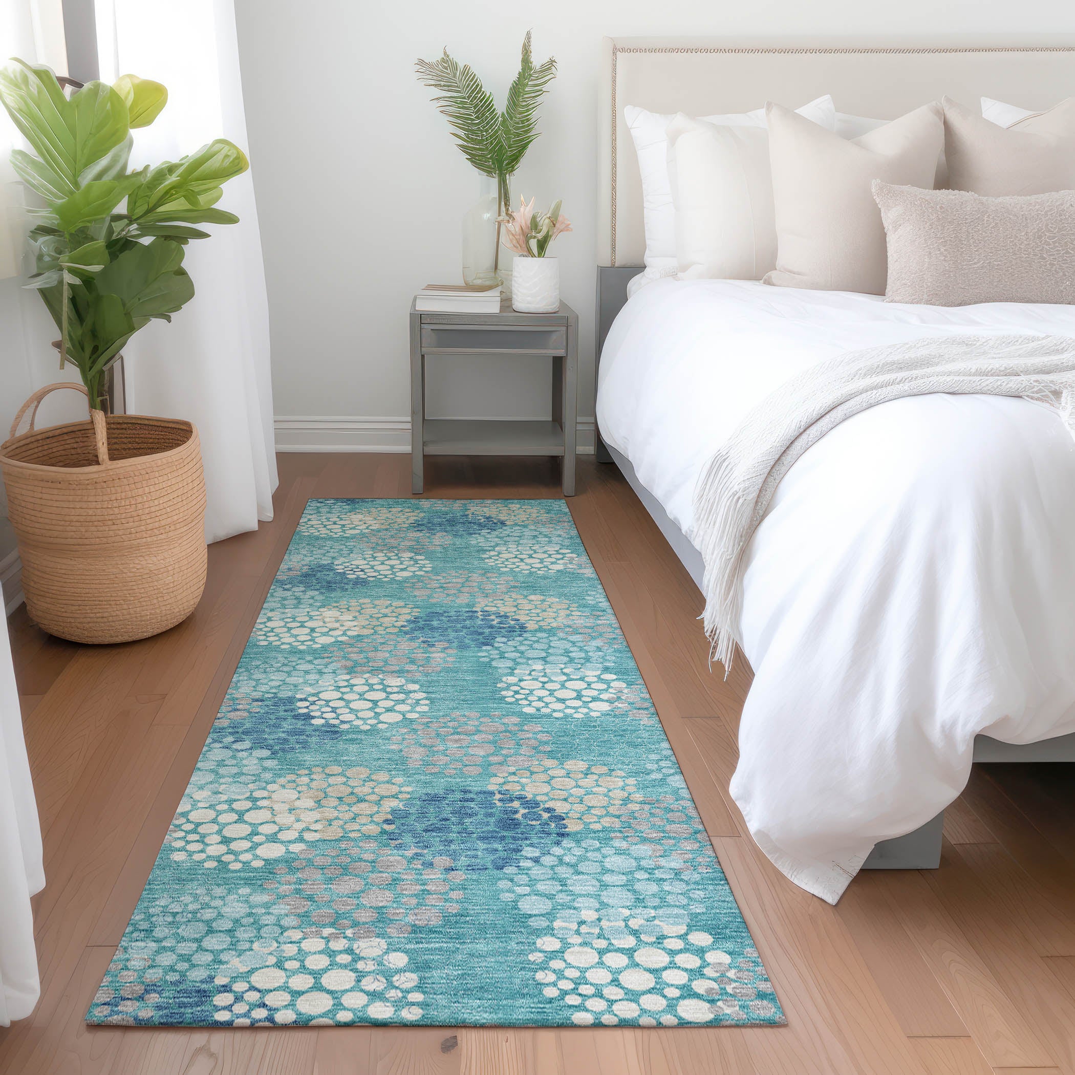 Havana Machine Washable Transitional Teal Rug 2'3" x 7'6" #shape_Runner