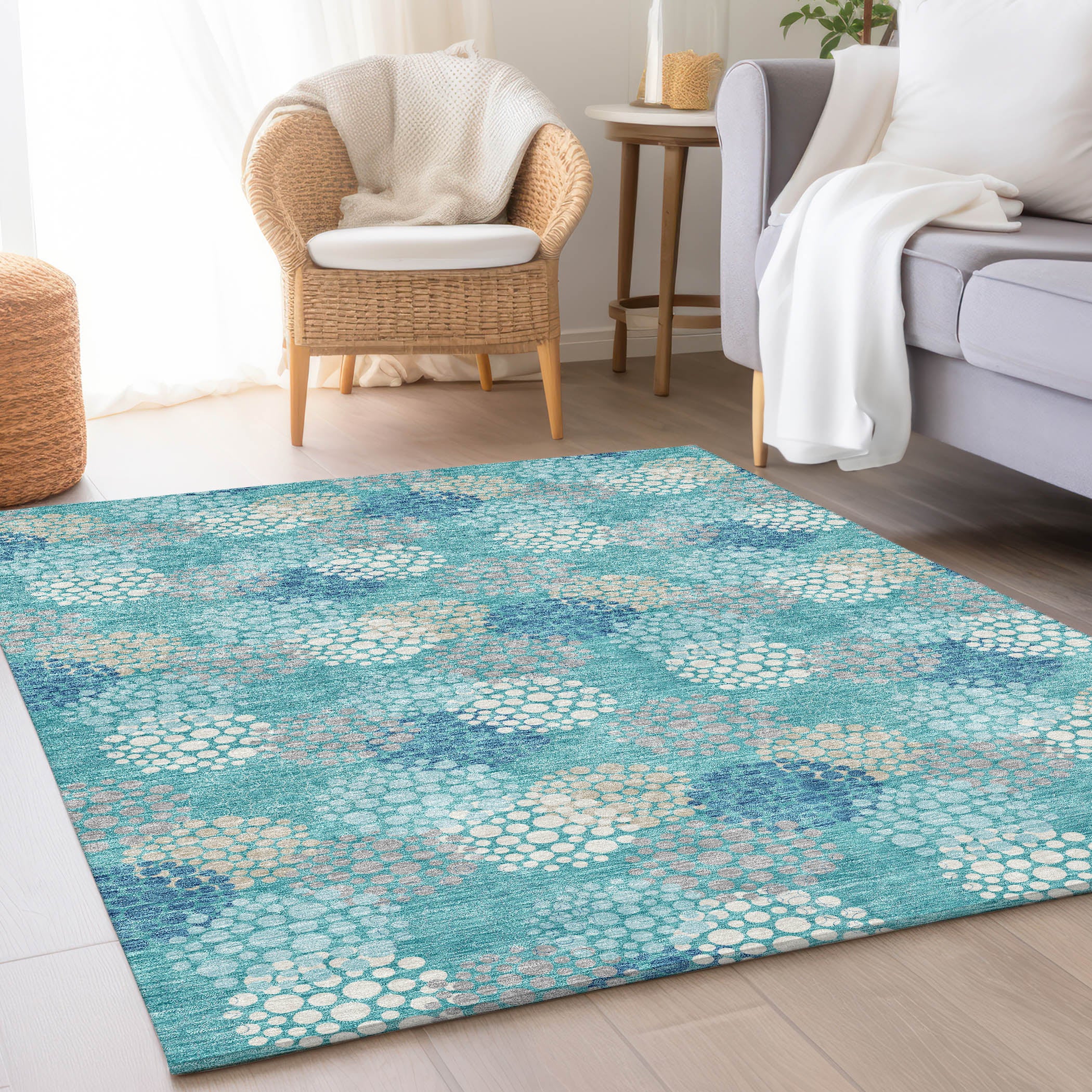 Havana Machine Washable Transitional Teal Rug 2'6" x 3'10" #shape_Rectangle