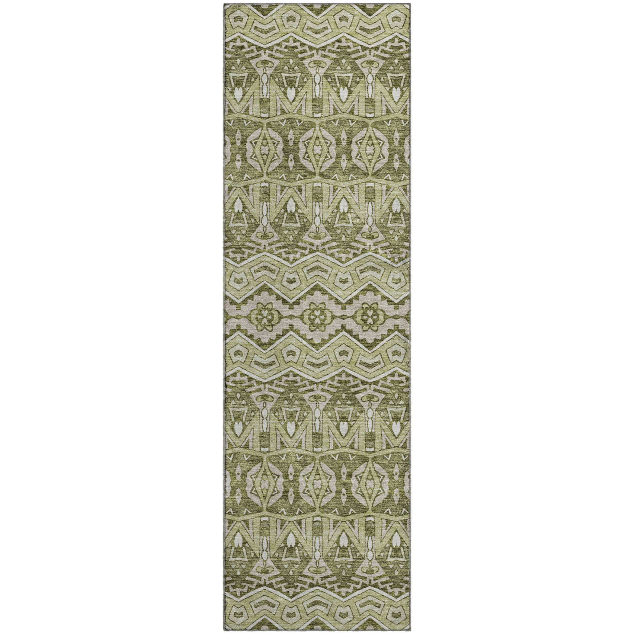 Antigua Machine Washable Transitional Aloe Green Rug 2'3" x 7'6" #shape_Runner