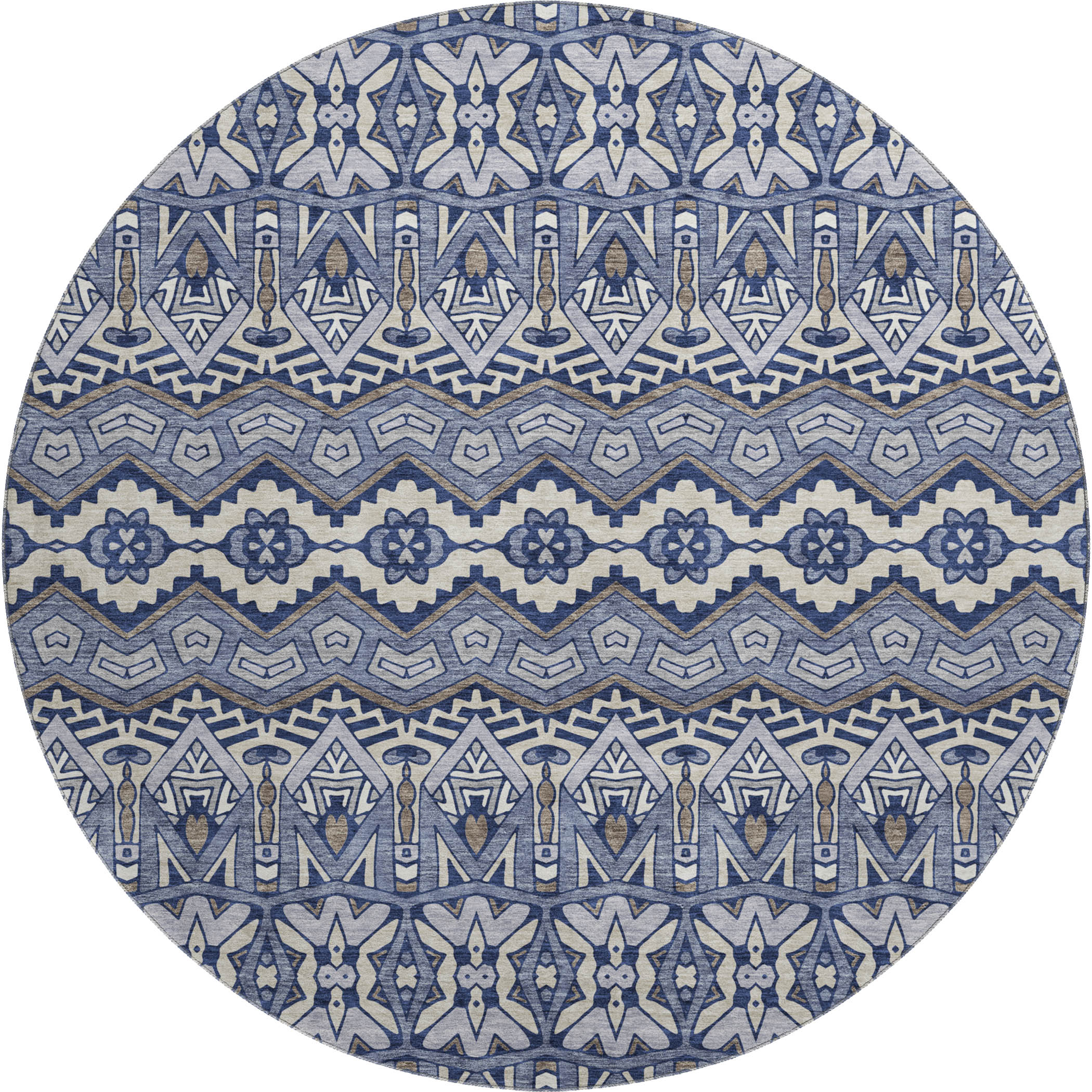 Antigua Machine Washable Transitional Denim Blue Rug 8' x 8' #shape_Round