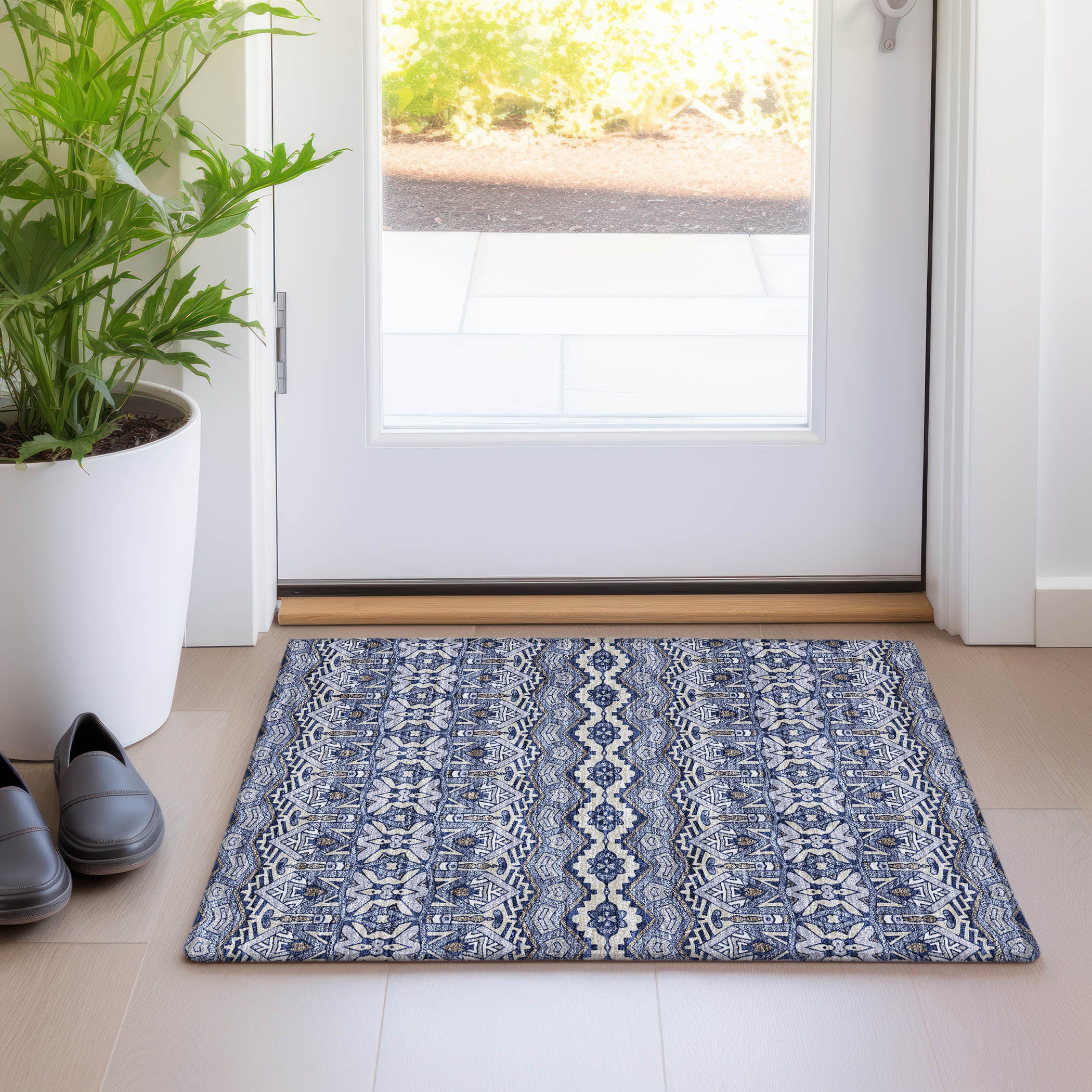 Antigua Machine Washable Transitional Denim Blue Rug 1'8" x 2'6" #shape_Rectangle