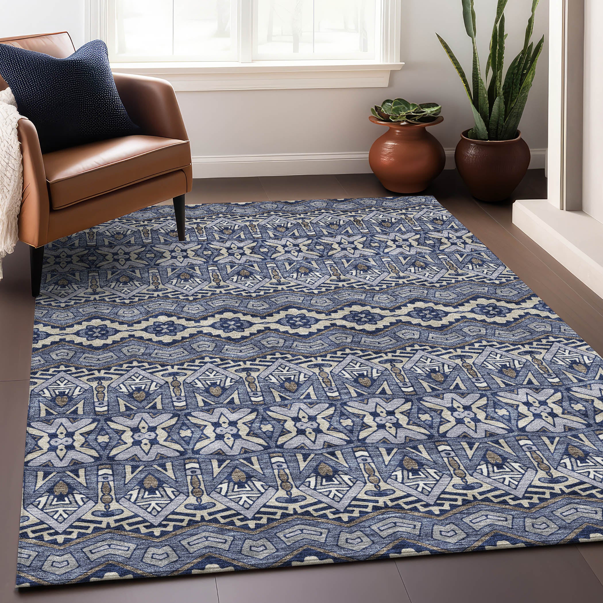 Antigua Machine Washable Transitional Denim Blue Rug 2'6" x 3'10" #shape_Rectangle