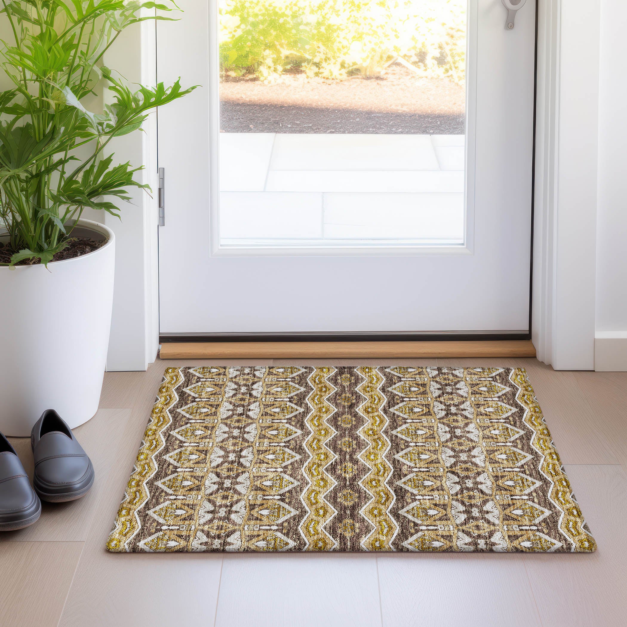 Antigua Machine Washable Transitional Gold Rug 1'8" x 2'6" #shape_Rectangle