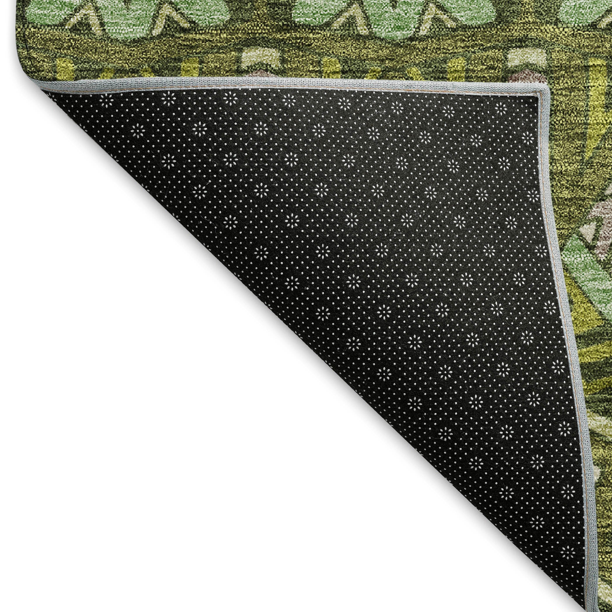 Antigua Machine Washable Transitional Olive Green Rug 1'8" x 2'6" #shape_Rectangle