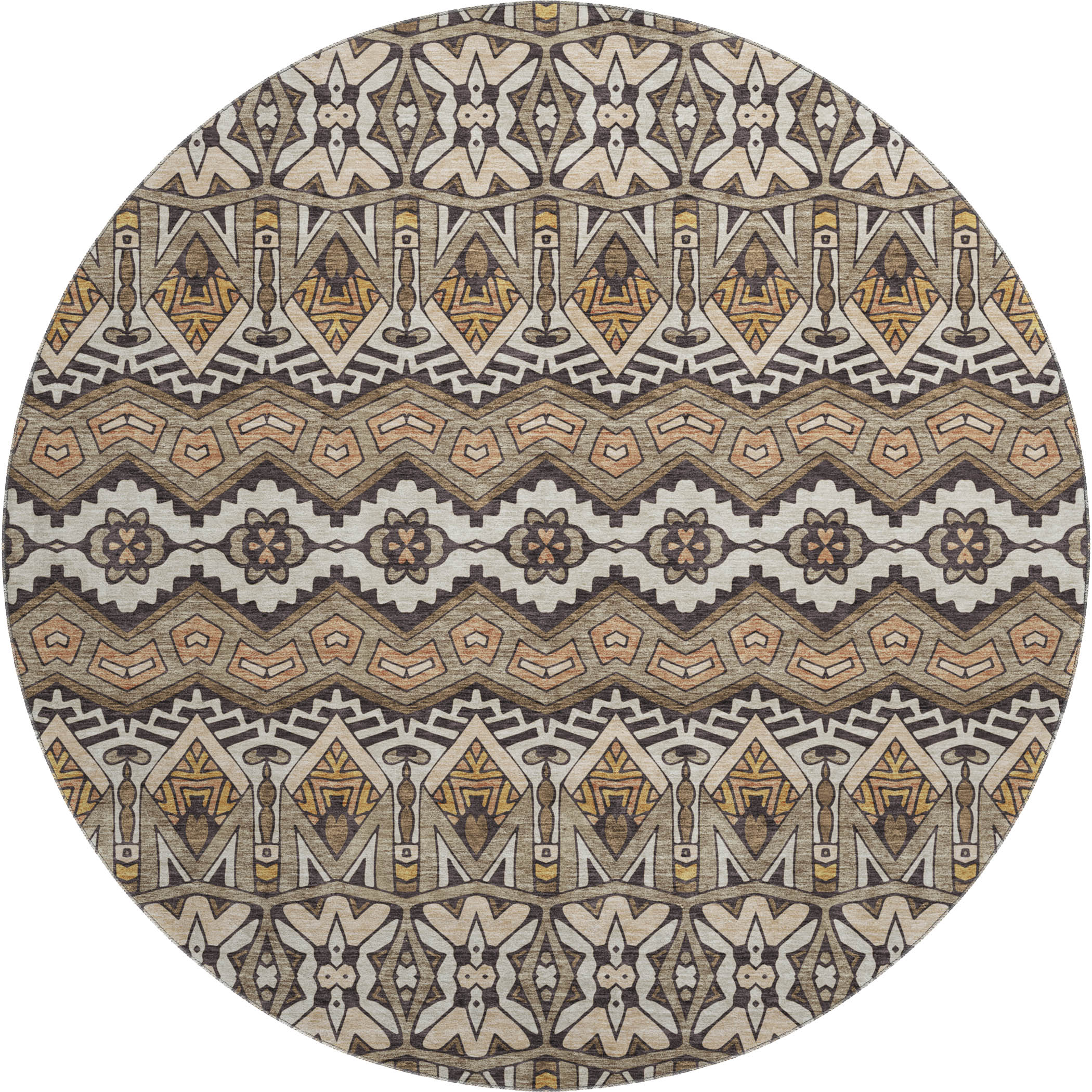 Antigua Machine Washable Transitional Taupe Brown Rug 8' x 8' #shape_Round