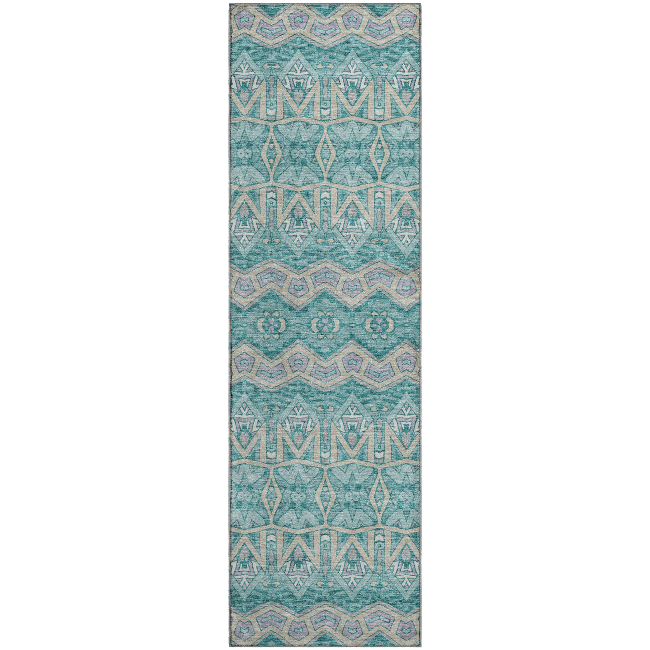 Antigua Machine Washable Transitional Teal Rug 2'3" x 7'6" #shape_Runner
