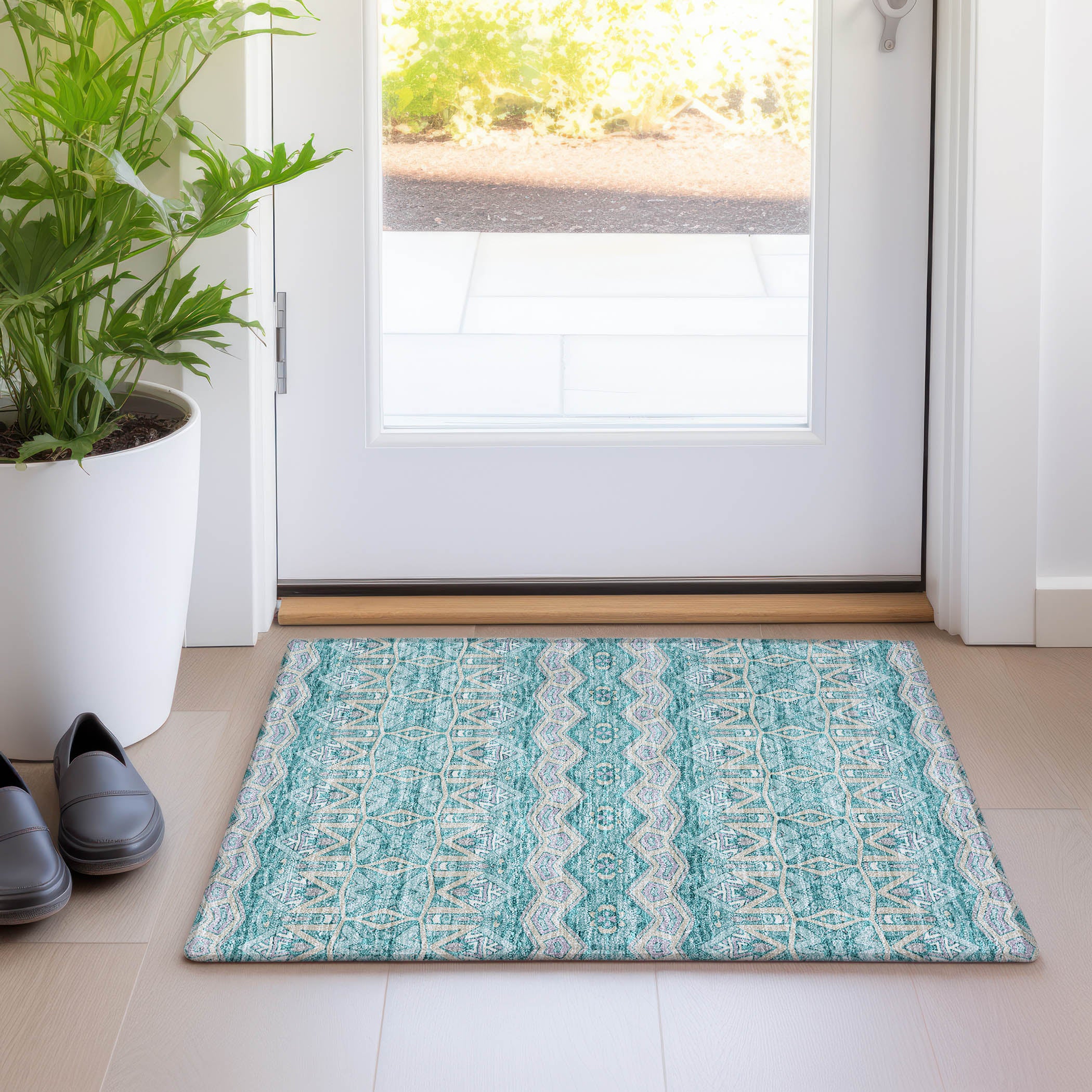 Antigua Machine Washable Transitional Teal Rug 1'8" x 2'6" #shape_Rectangle