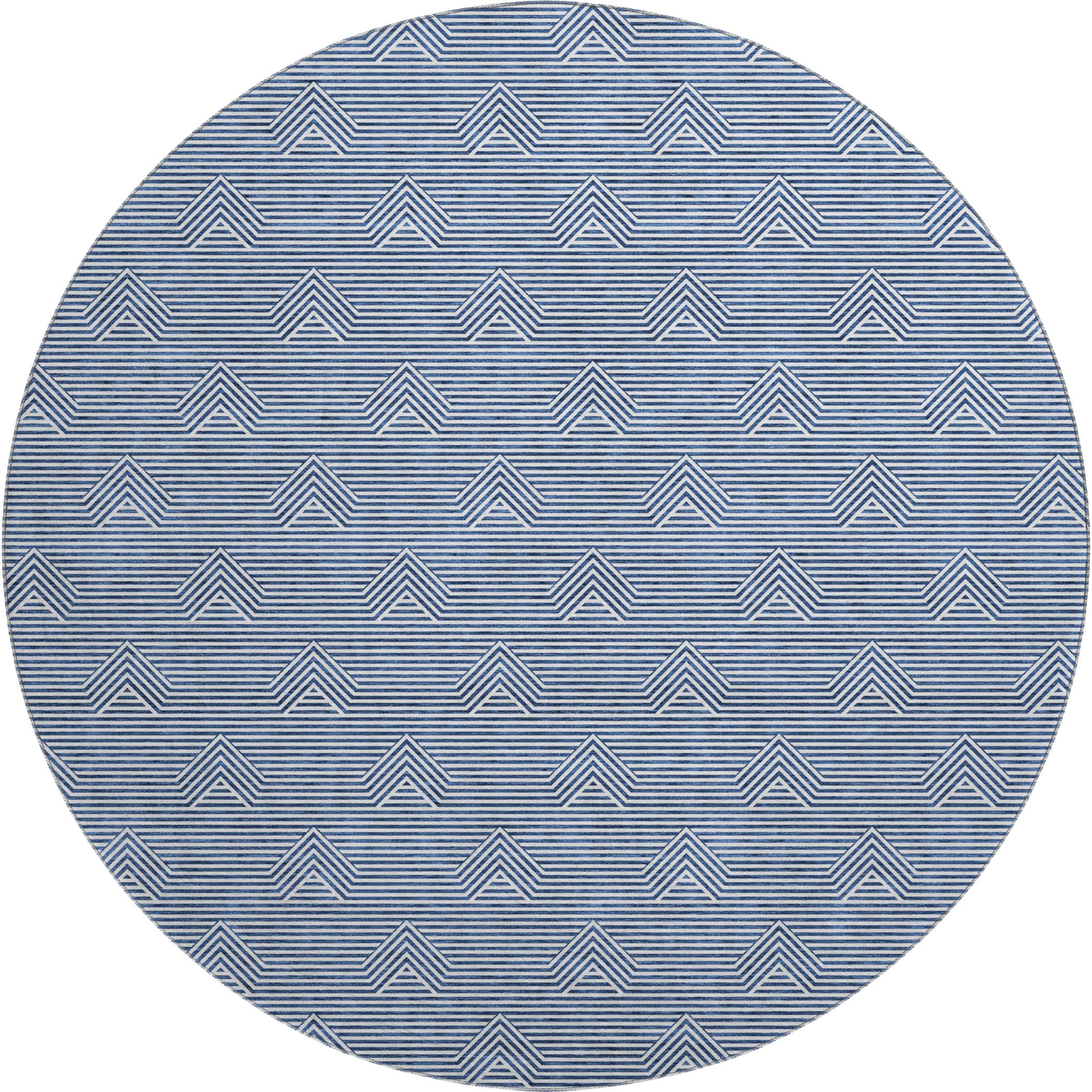 Queenstown Machine Washable Transitional Blue Rug 8' x 8' #shape_Round