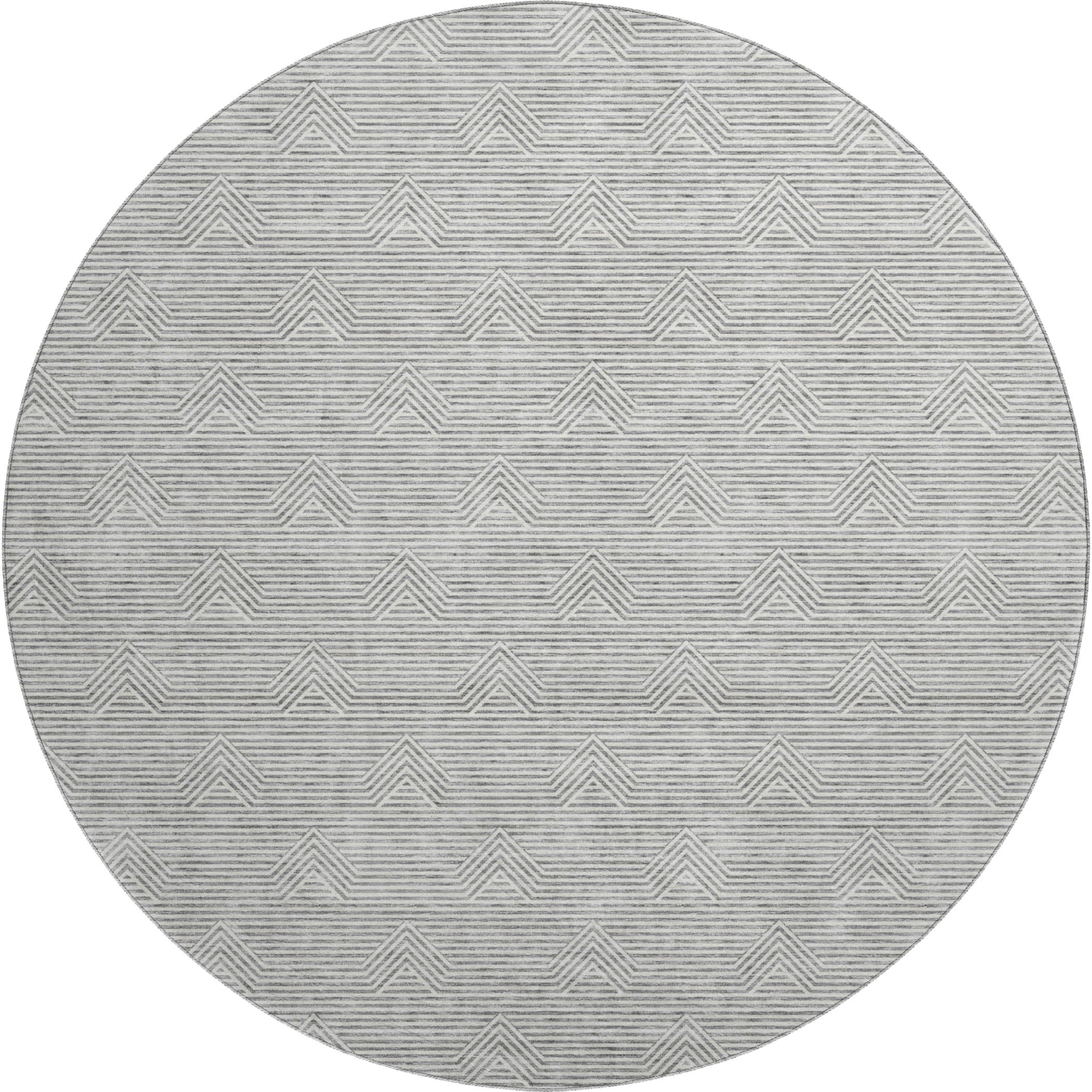 Queenstown Machine Washable Transitional Gray Rug 8' x 8' #shape_Round