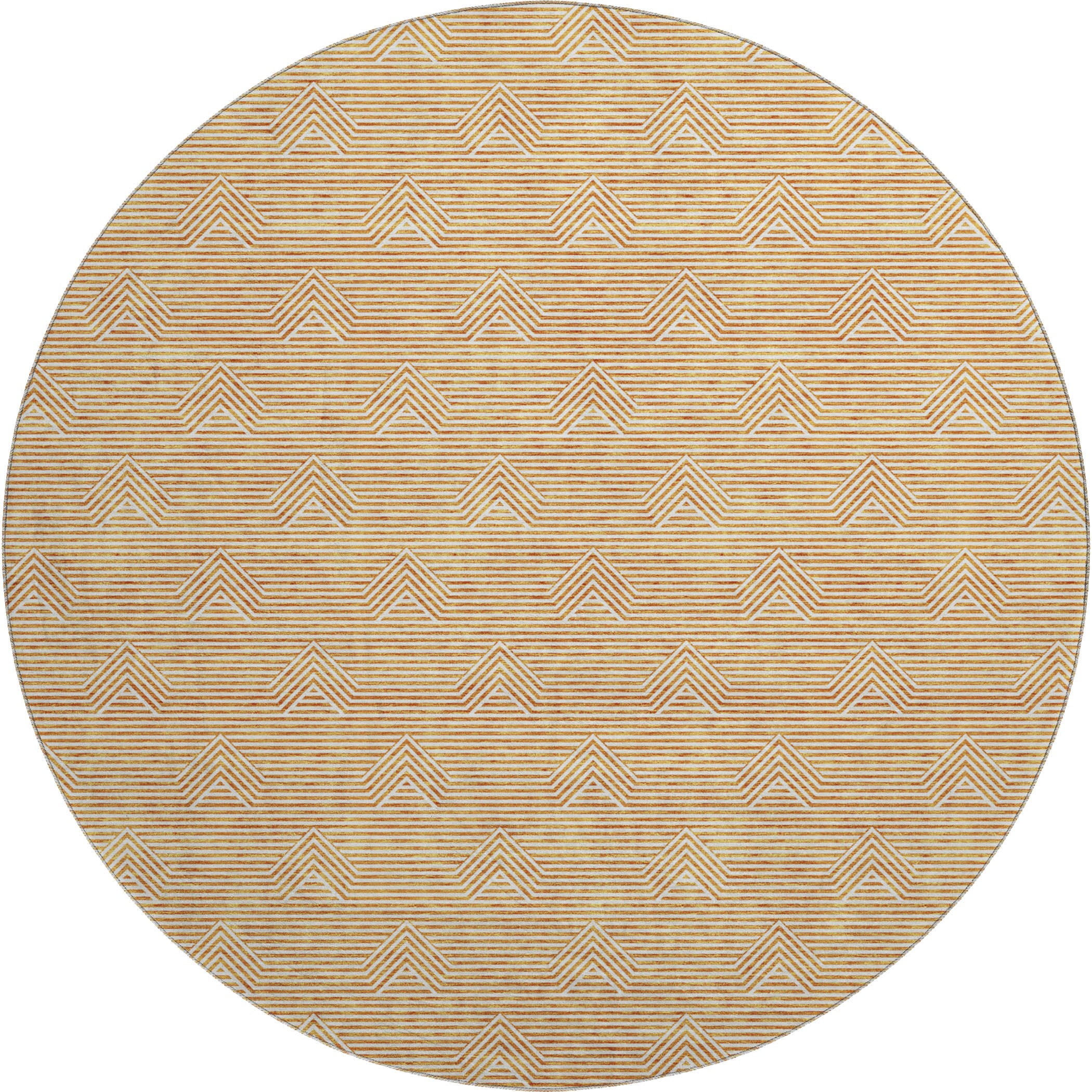Queenstown Machine Washable Transitional Orange Rug 8' x 8' #shape_Round