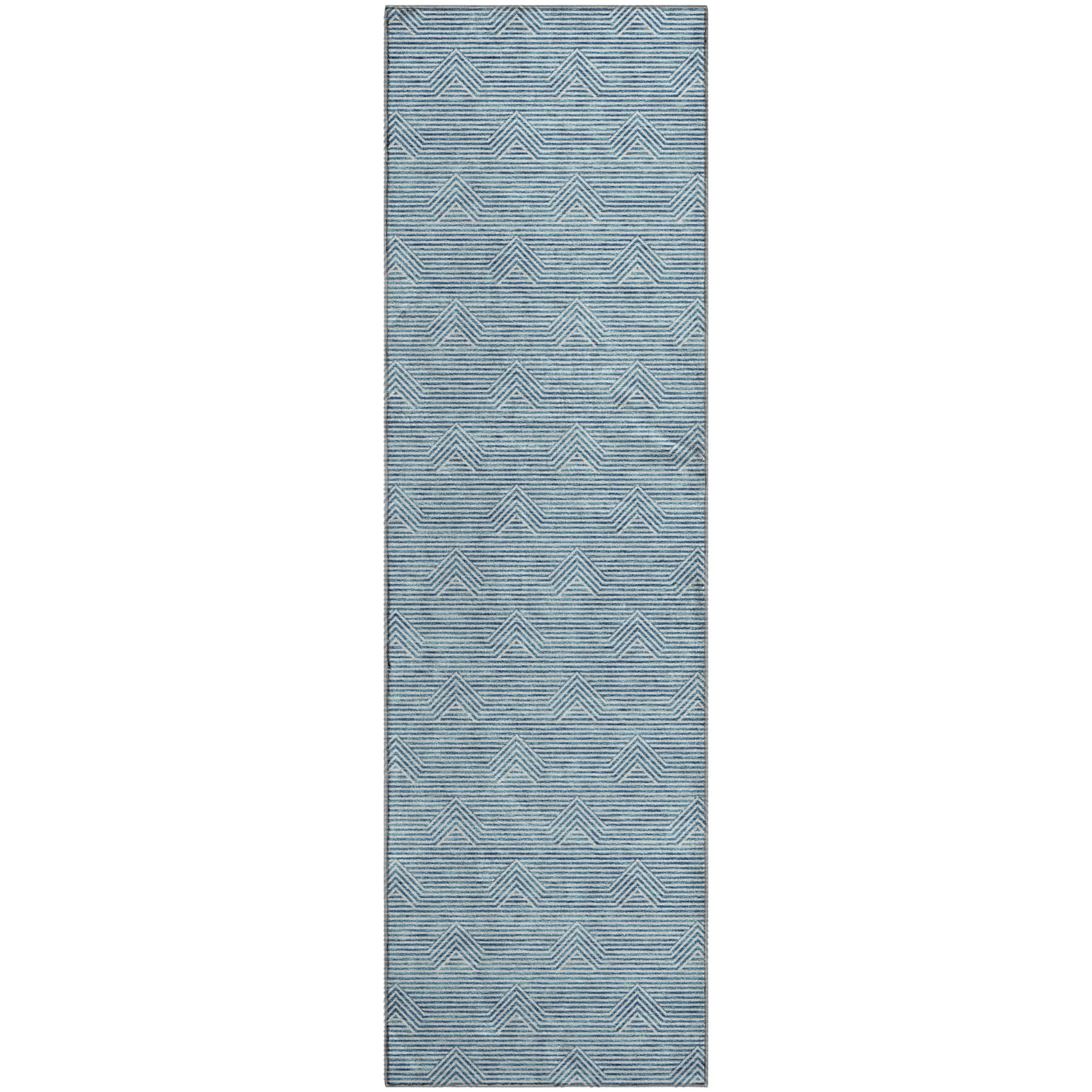 Queenstown Machine Washable Transitional Teal Rug 2'3" x 7'6" #shape_Runner