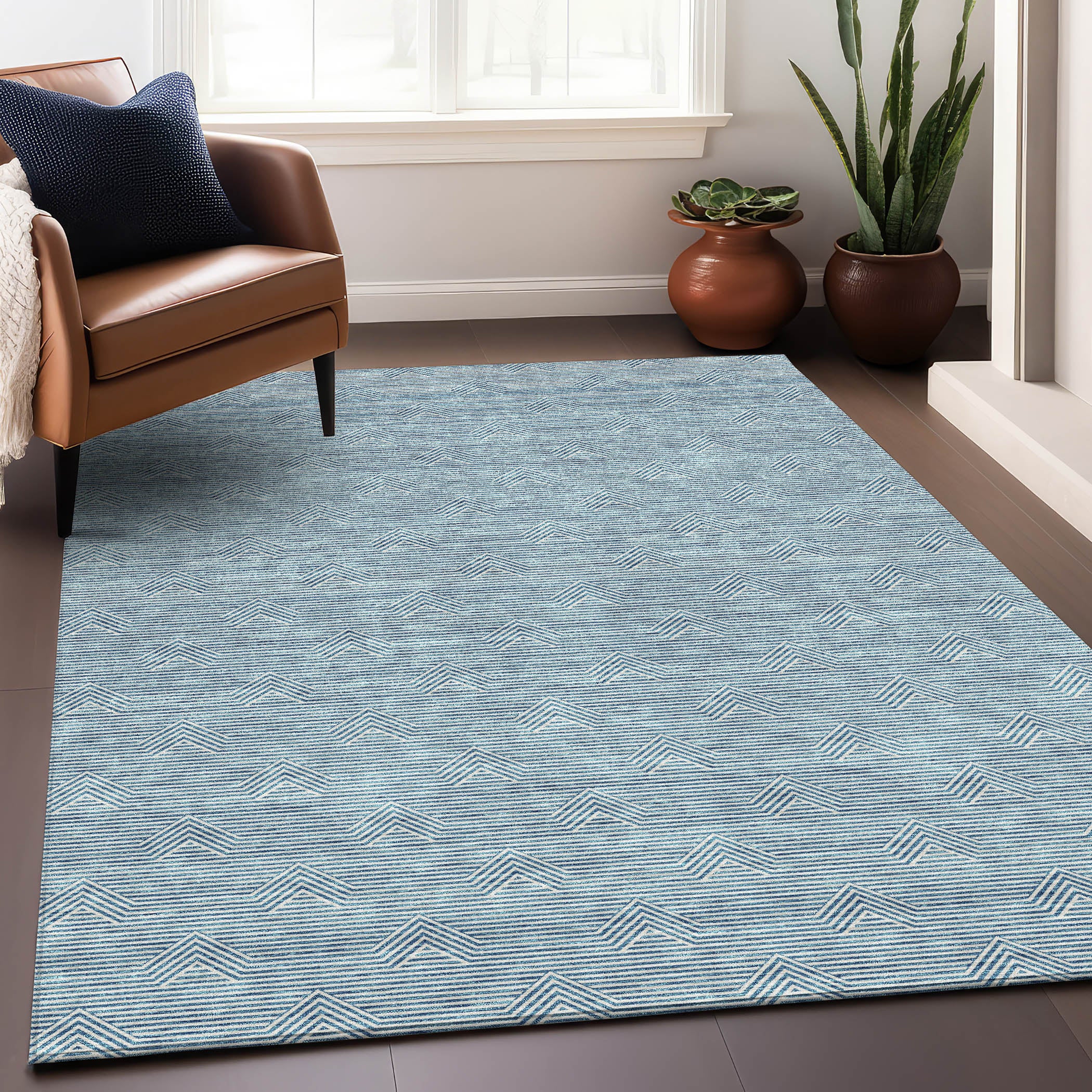 Queenstown Machine Washable Transitional Teal Rug 2'6" x 3'10" #shape_Rectangle