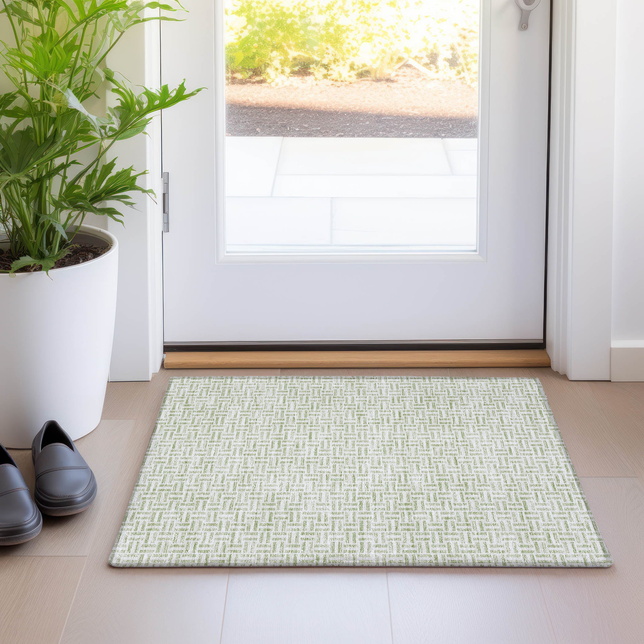 Oaxaca Machine Washable Transitional Aloe Green Rug 1'8" x 2'6" #shape_Rectangle