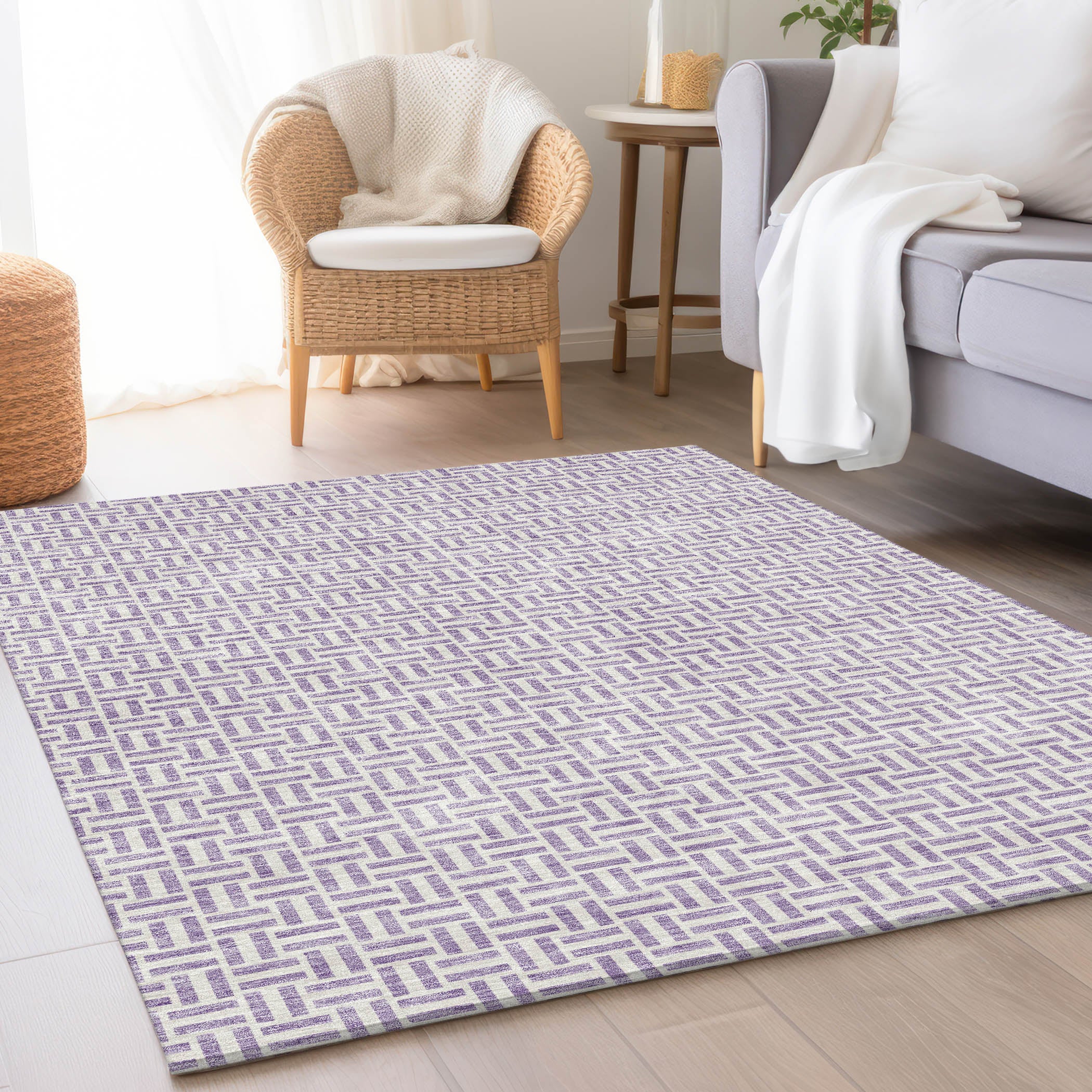 Oaxaca Machine Washable Transitional Lavender Purple Rug 2'6" x 3'10" #shape_Rectangle