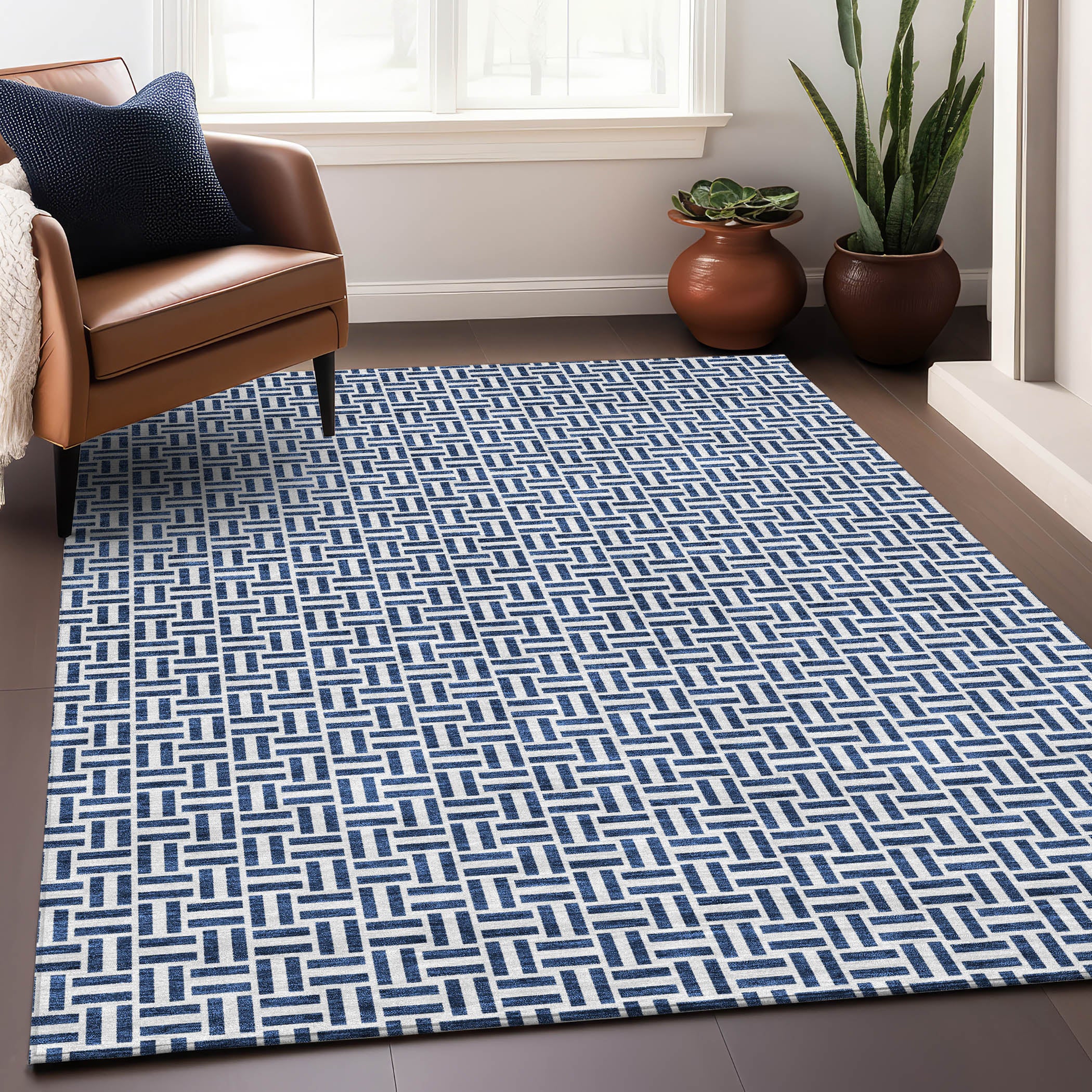 Oaxaca Machine Washable Transitional Navy Blue Rug 2'6" x 3'10" #shape_Rectangle