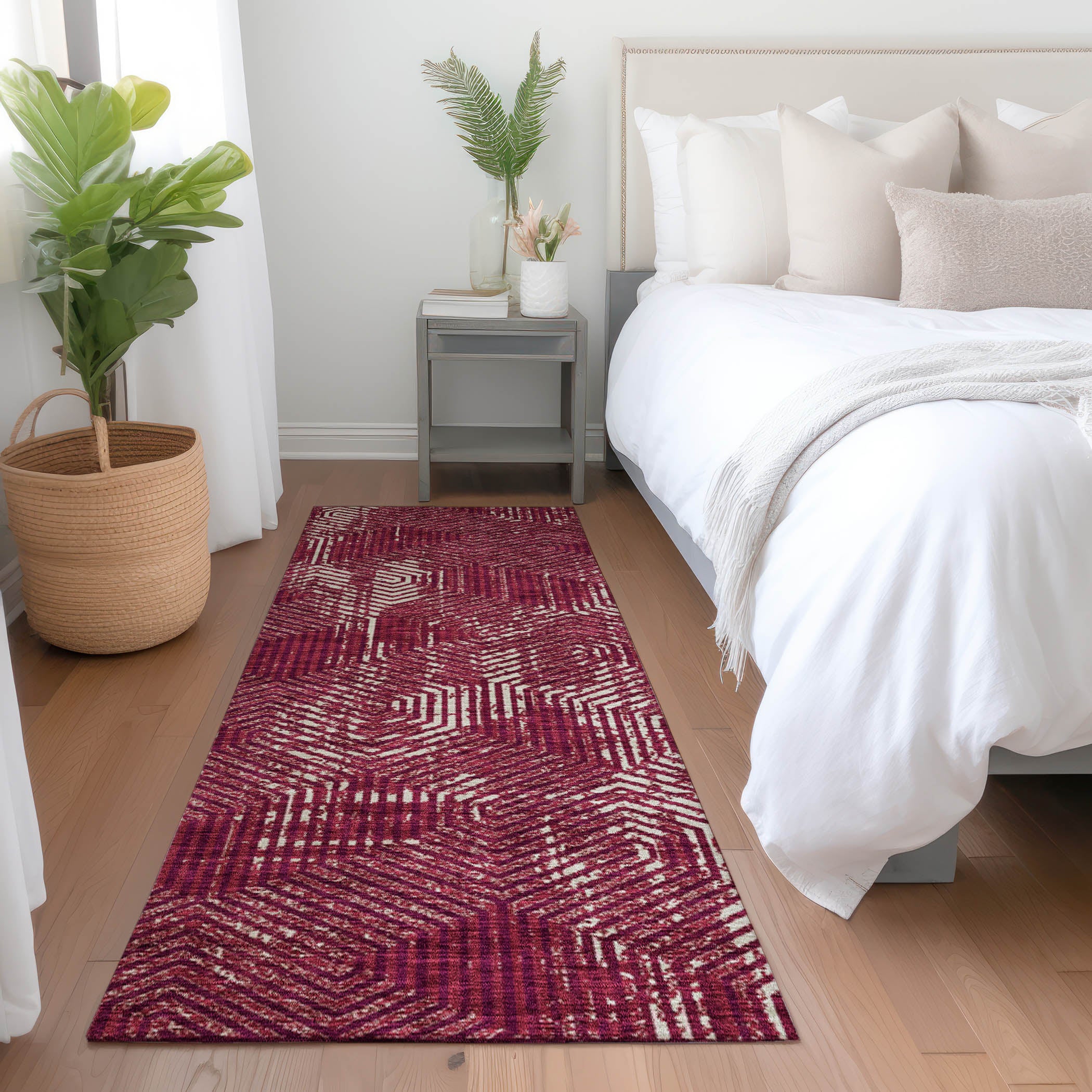 Bern Machine Washable Transitional Burgundy Red Rug 2'3" x 7'6" #shape_Runner