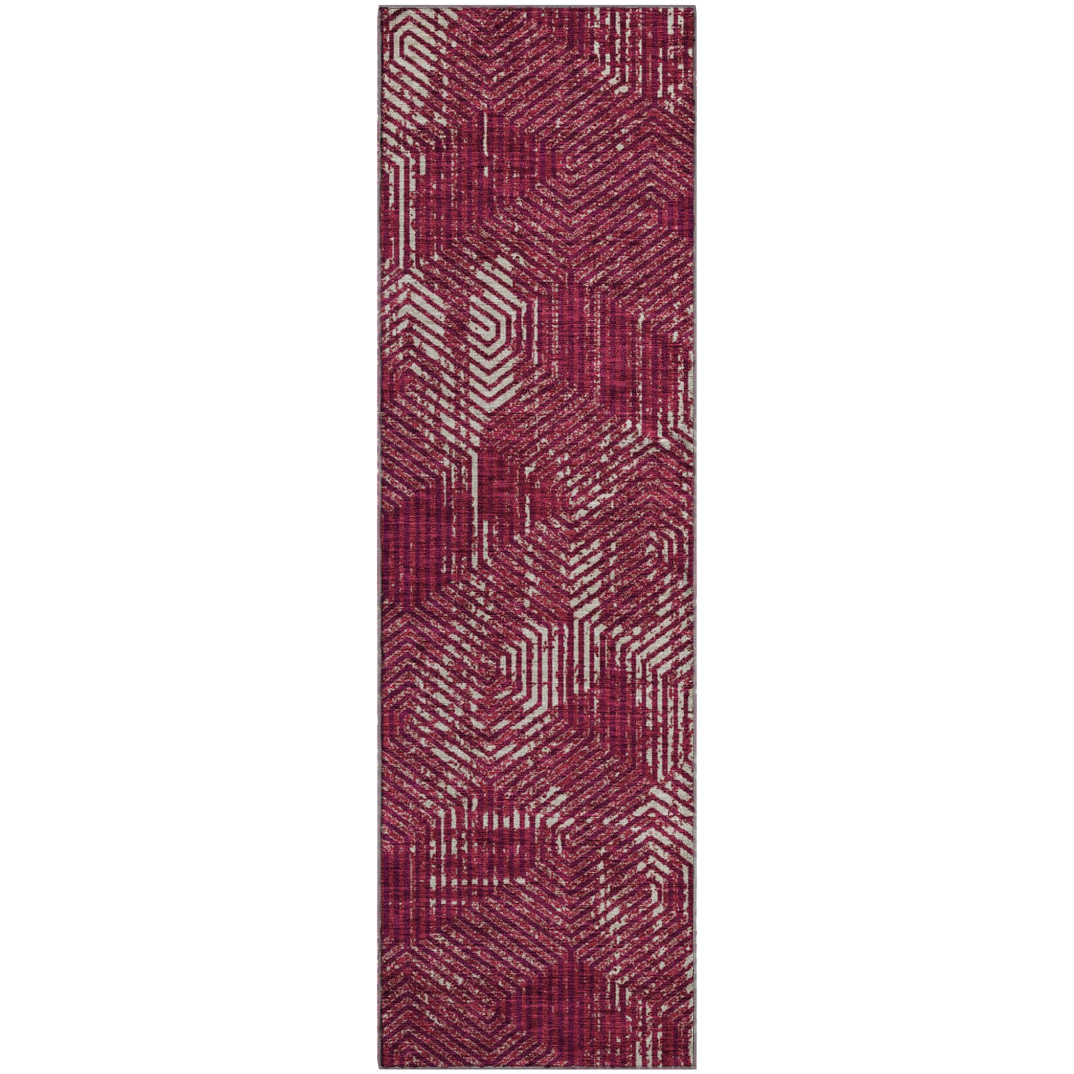 Bern Machine Washable Transitional Burgundy Red Rug 2'3" x 7'6" #shape_Runner
