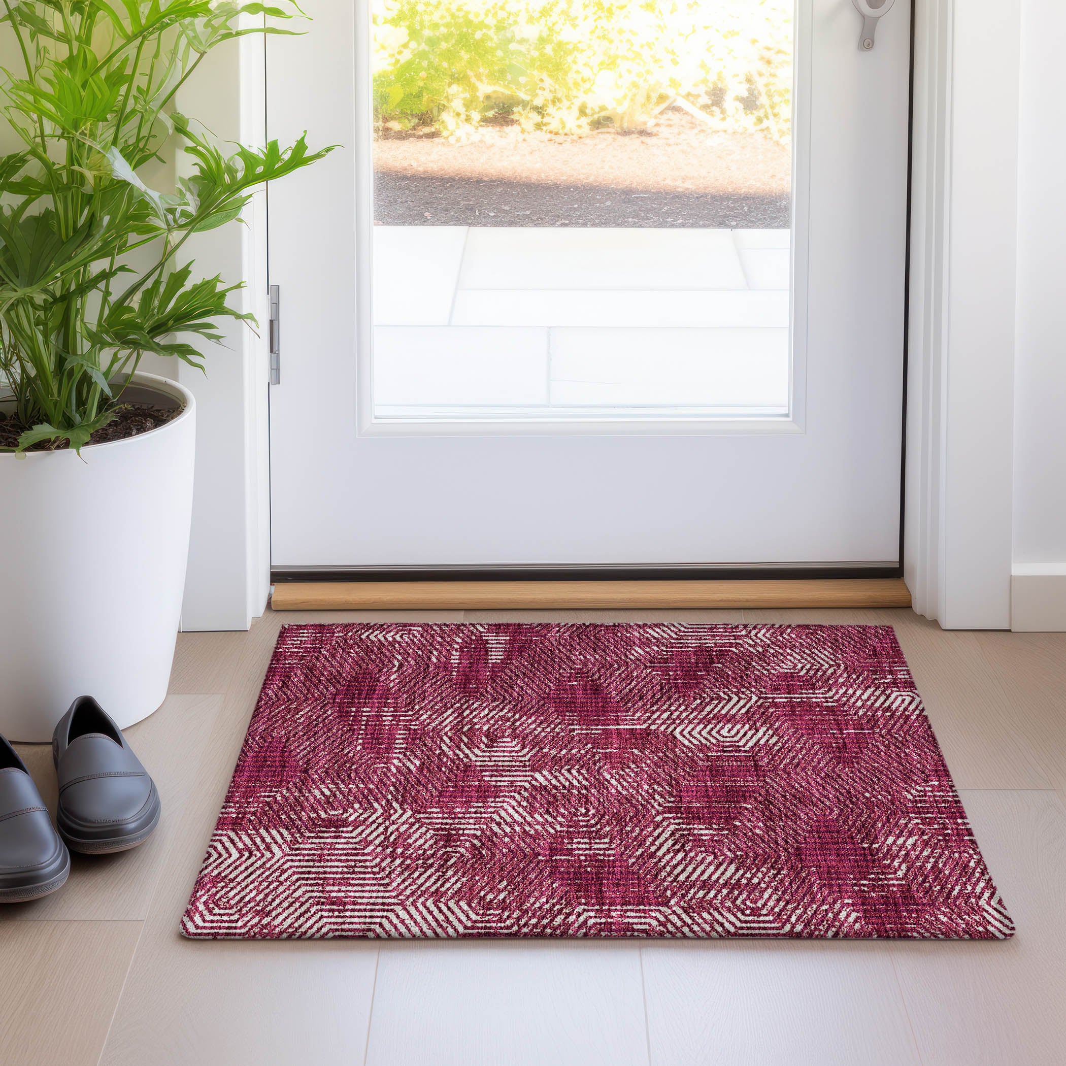 Bern Machine Washable Transitional Burgundy Red Rug 1'8" x 2'6" #shape_Rectangle