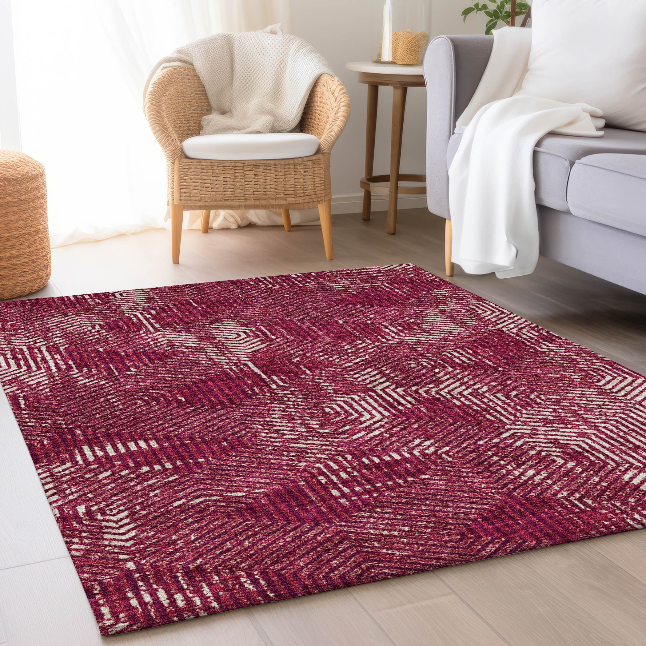 Bern Machine Washable Transitional Burgundy Red Rug 2'6" x 3'10" #shape_Rectangle