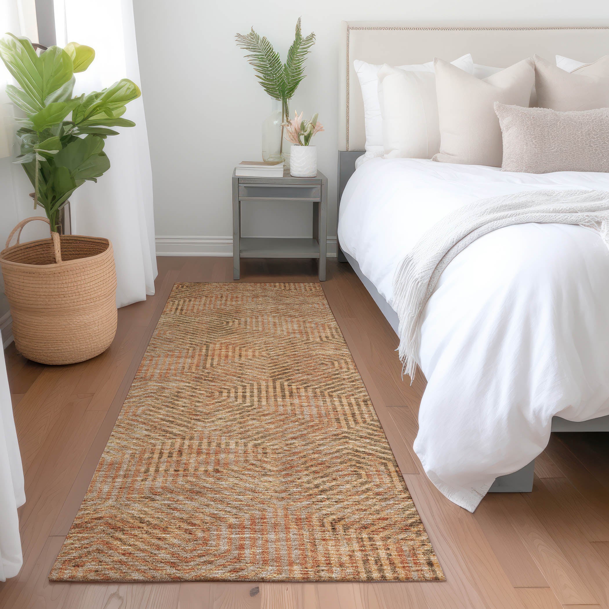 Bern Machine Washable Transitional Copper Orange Rug 2'3" x 7'6" #shape_Runner