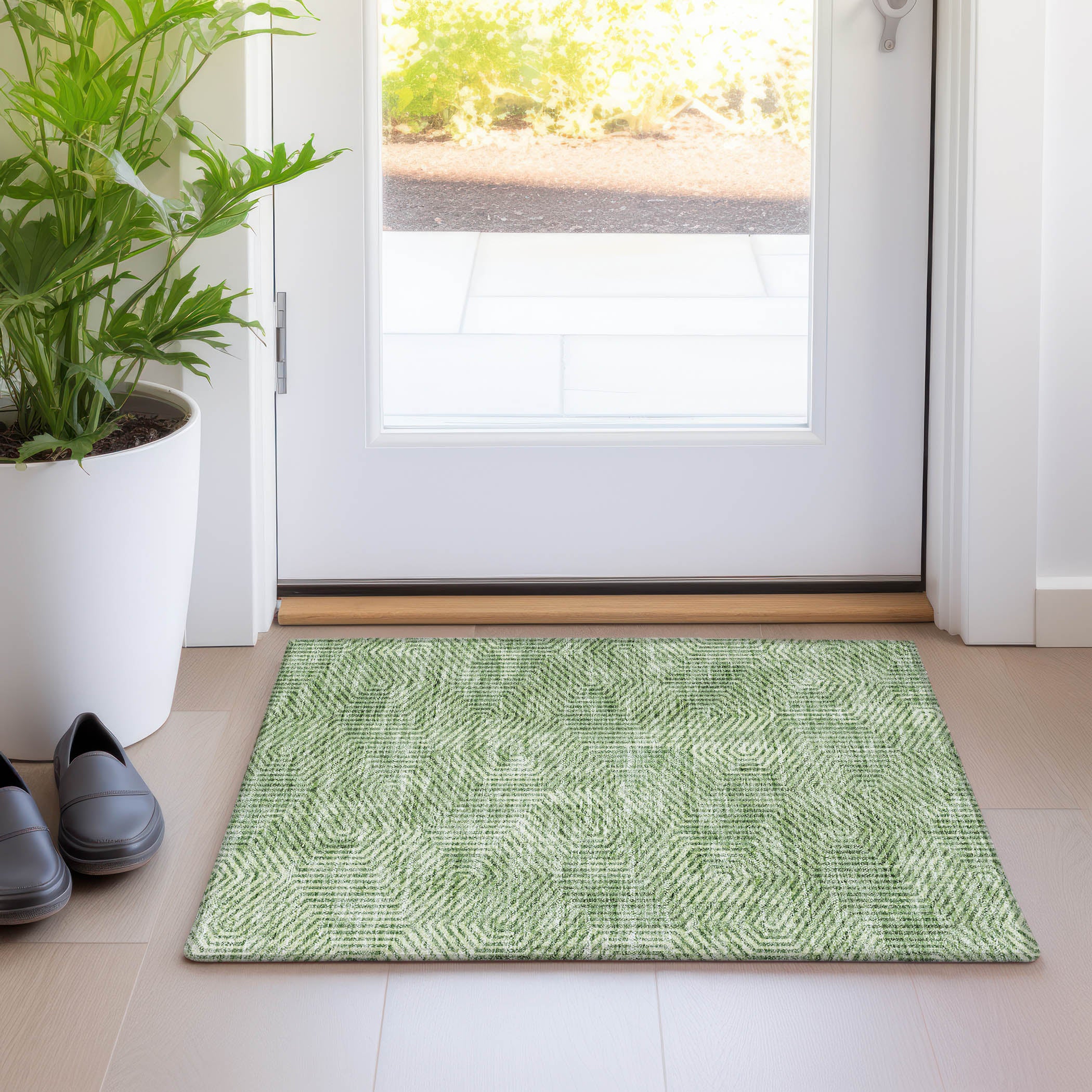 Bern Machine Washable Transitional Green Rug 1'8" x 2'6" #shape_Rectangle