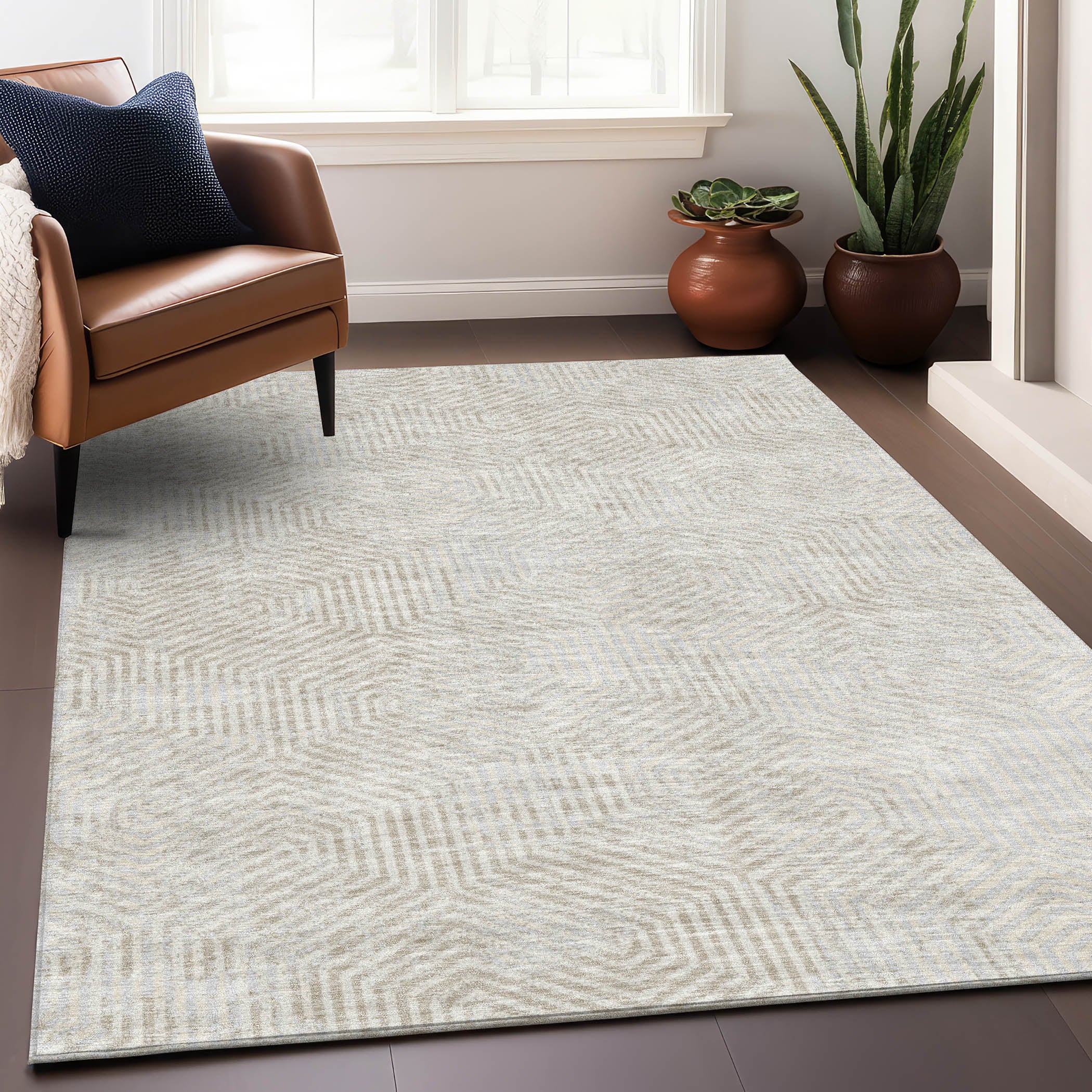 Bern Machine Washable Transitional Ivory Rug 2'6" x 3'10" #shape_Rectangle