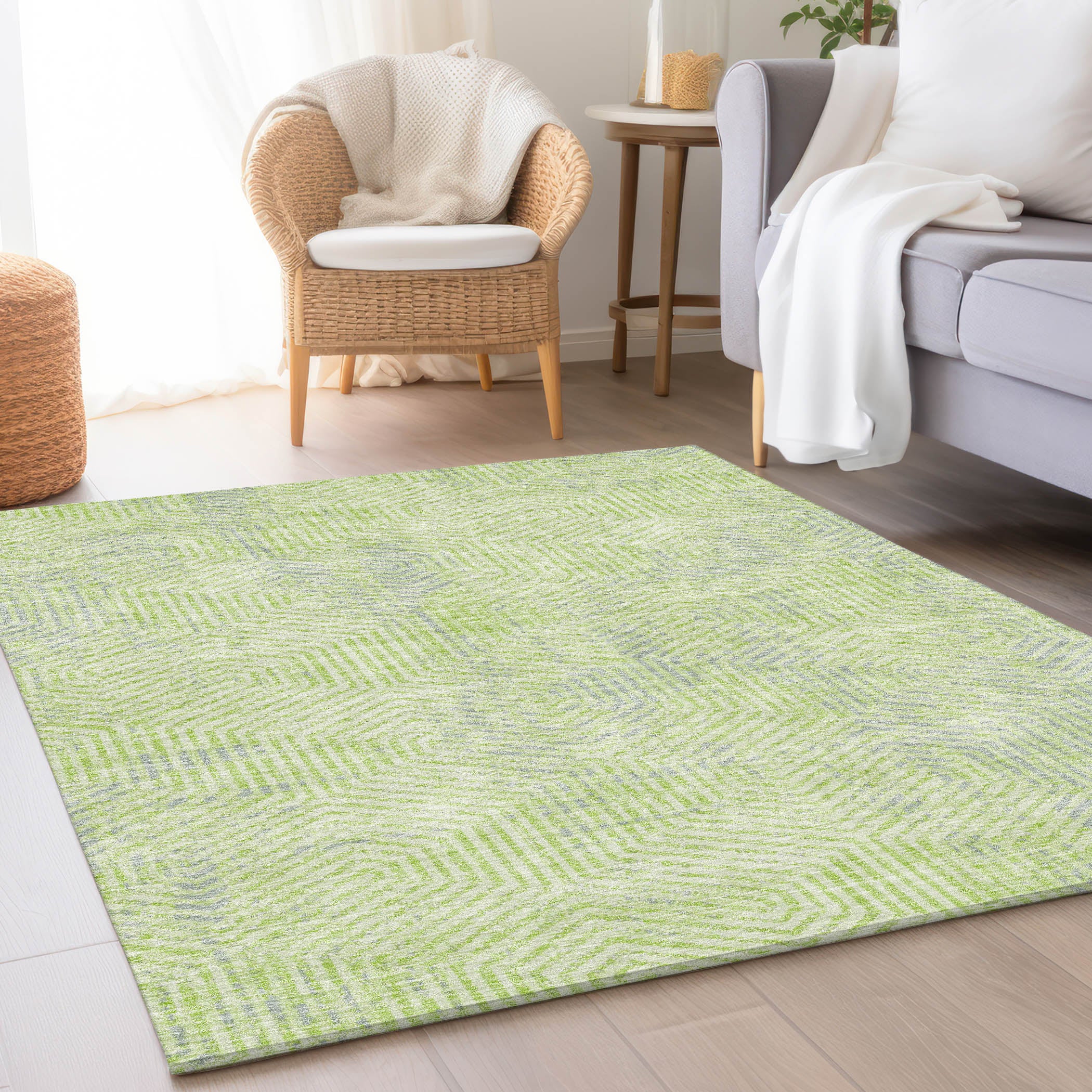 Bern Machine Washable Transitional Lime Green Rug 2'6" x 3'10" #shape_Rectangle