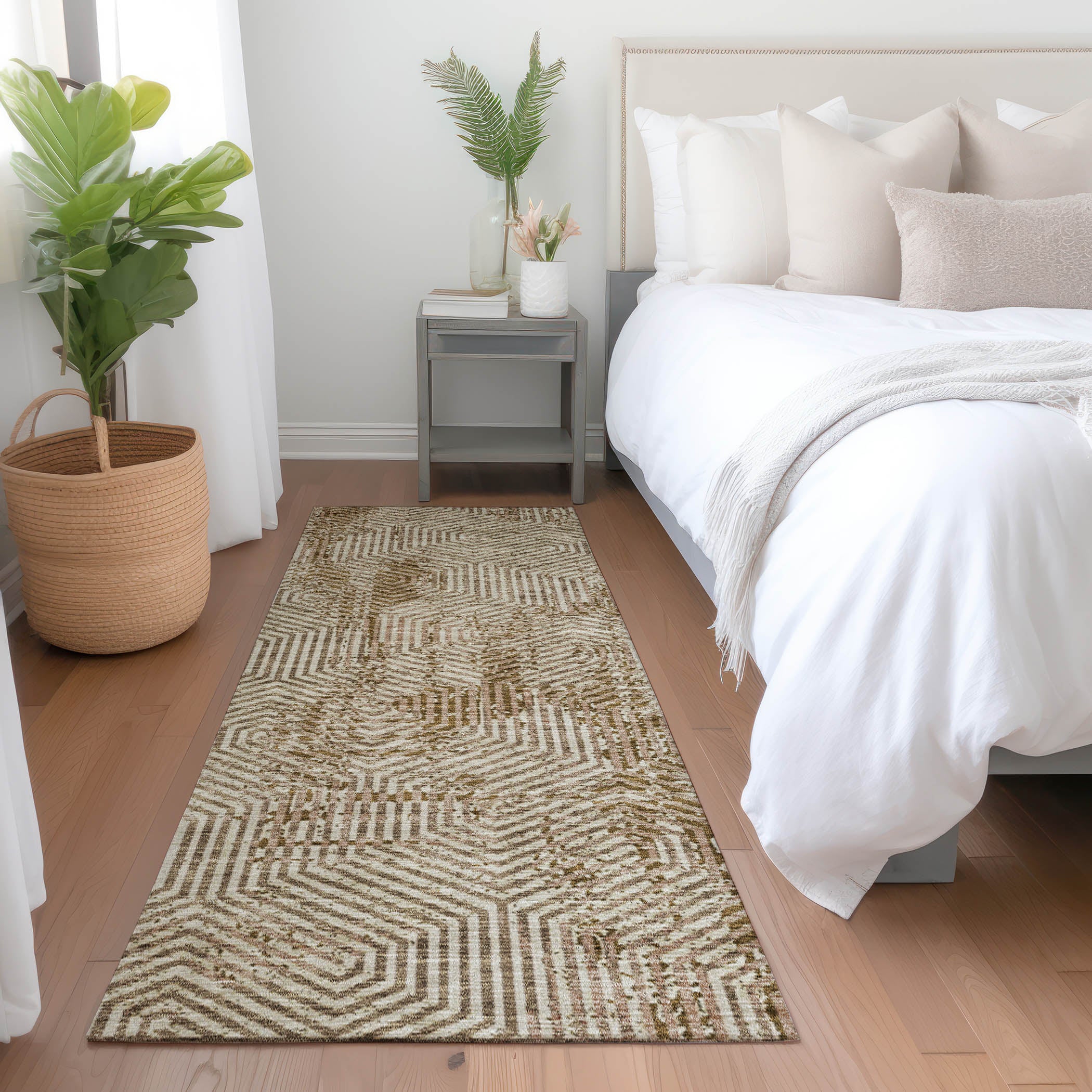 Bern Machine Washable Transitional Mocha Brown Rug 2'3" x 7'6" #shape_Runner