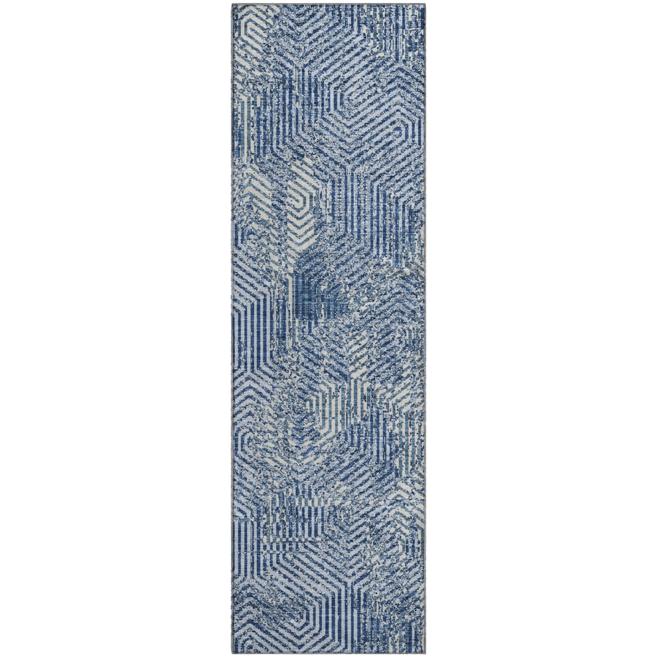 Bern Machine Washable Transitional Navy Blue Rug 2'3" x 7'6" #shape_Runner