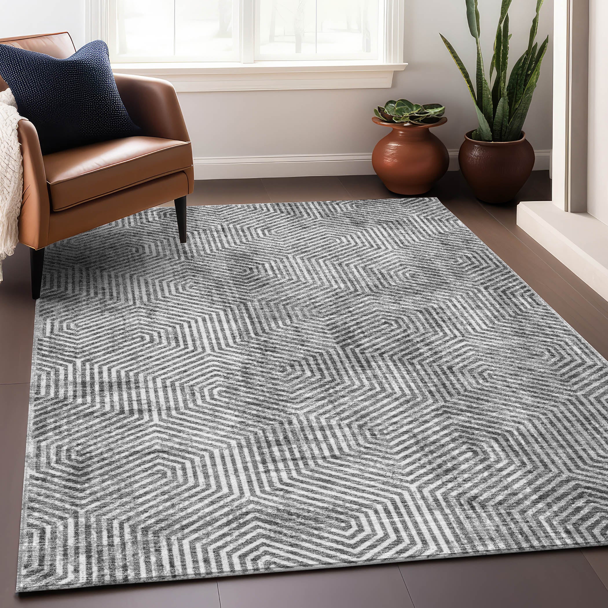 Bern Machine Washable Transitional Silver Gray Rug 2'6" x 3'10" #shape_Rectangle