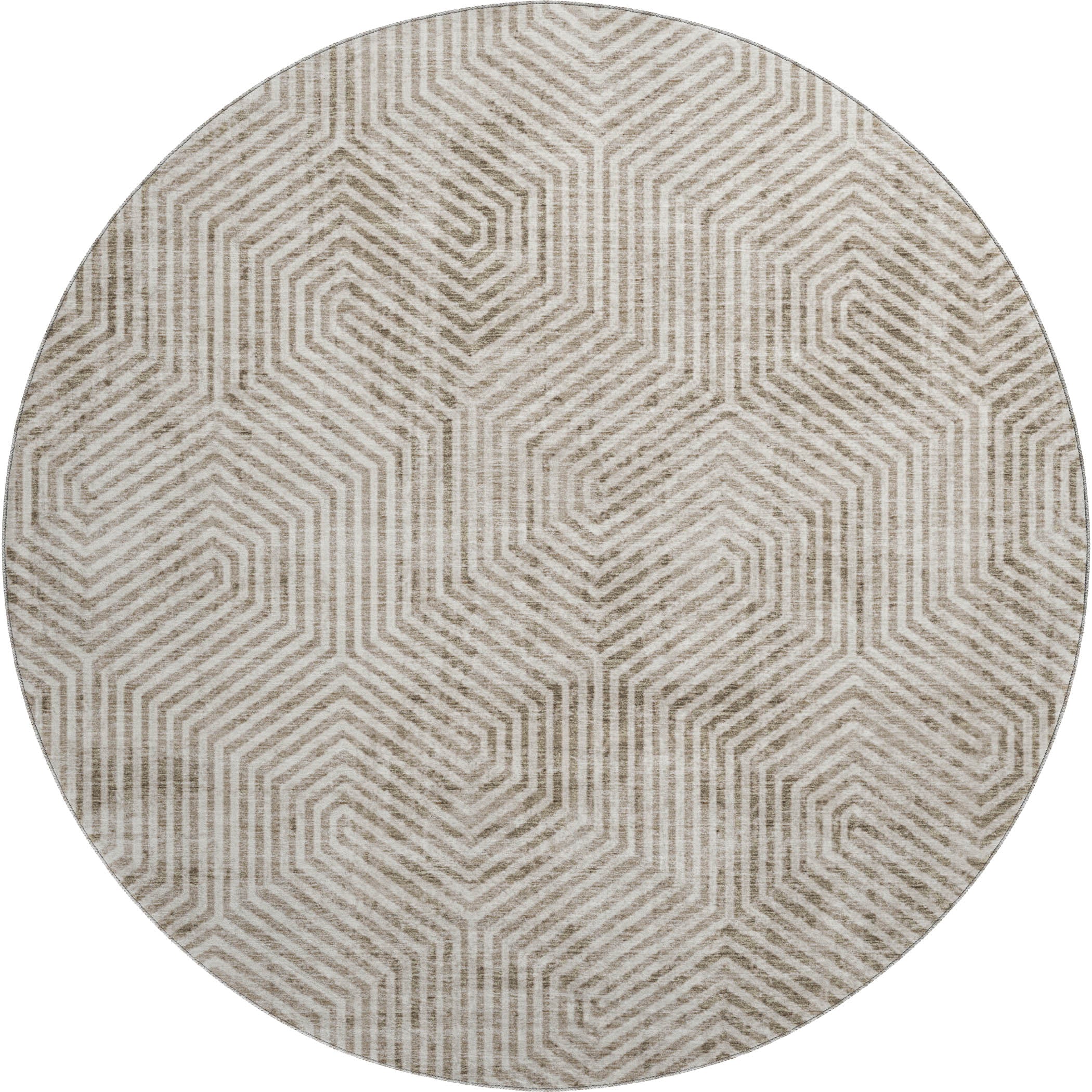 Bern Machine Washable Transitional Taupe Brown Rug 8' x 8' #shape_Round