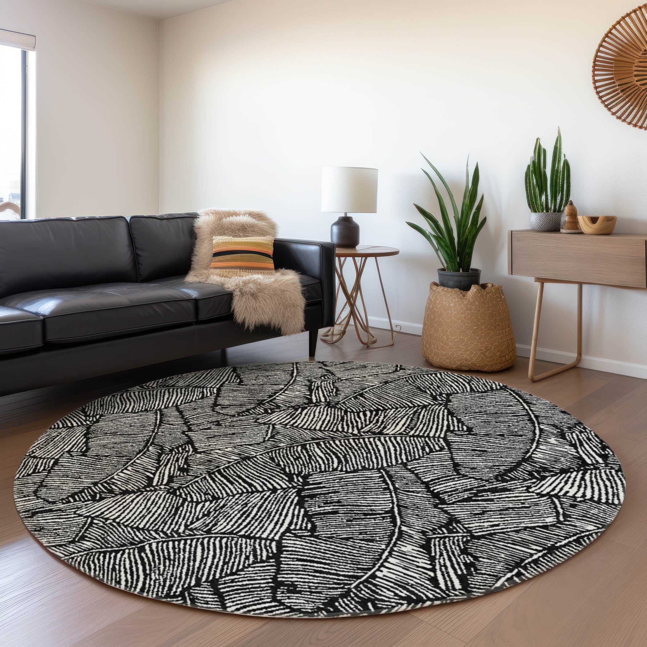 Dubrovnik Machine Washable Transitional Black Rug 8' x 8' #shape_Round