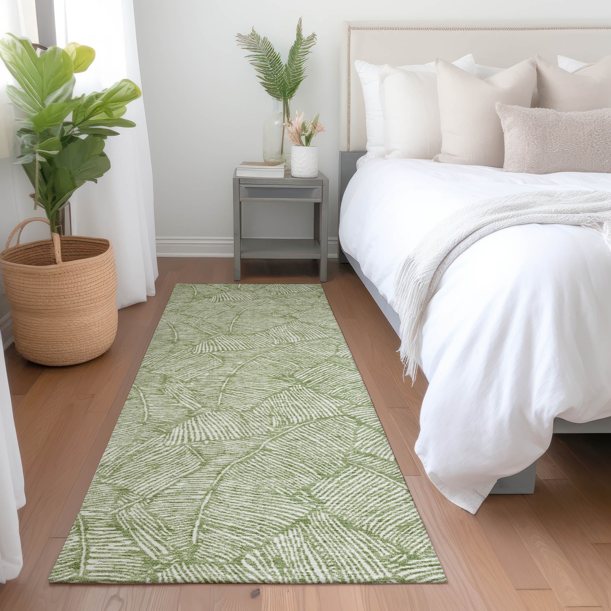 Dubrovnik Machine Washable Transitional Green Rug 2'3" x 7'6" #shape_Runner