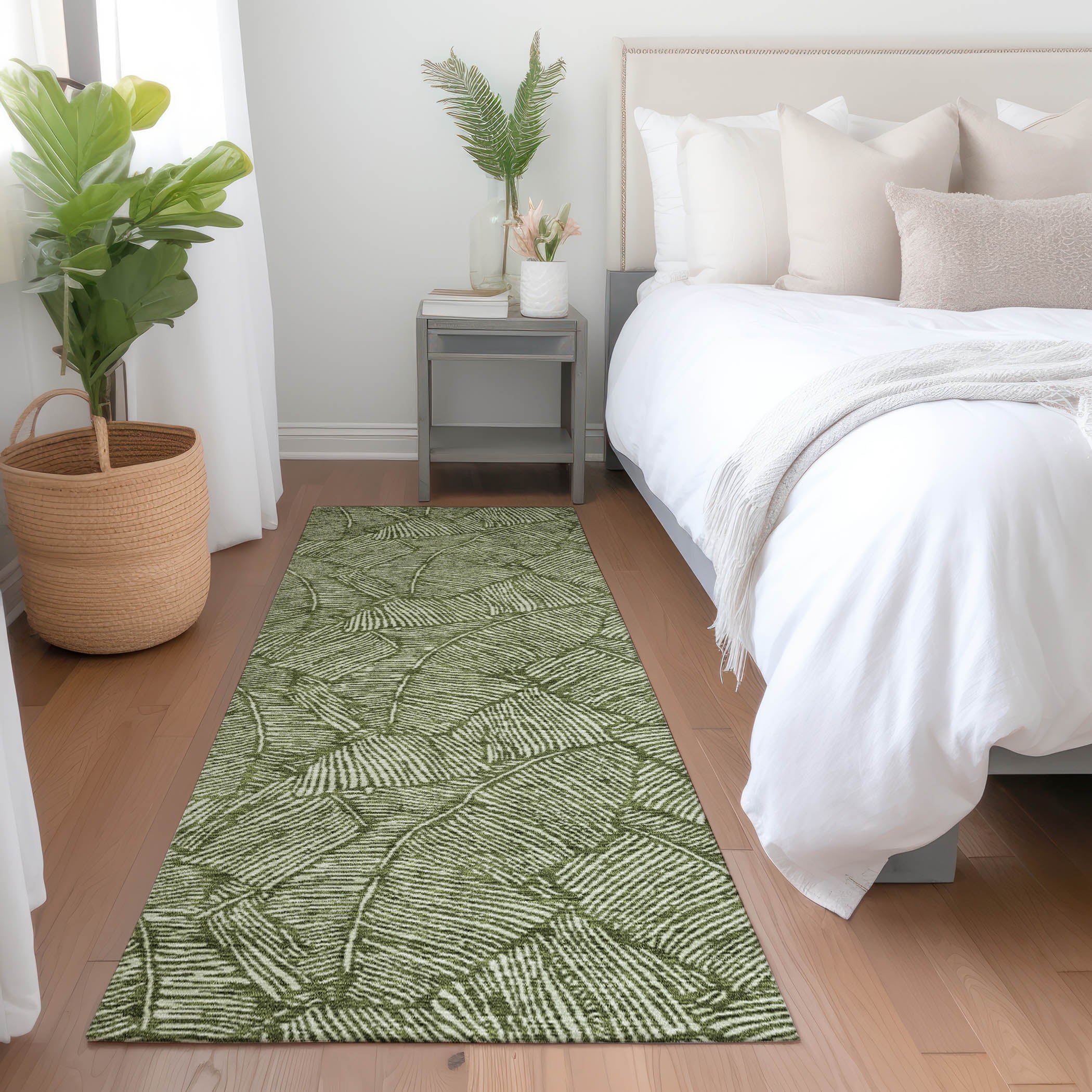 Dubrovnik Machine Washable Transitional Olive Green Rug 2'3" x 7'6" #shape_Runner