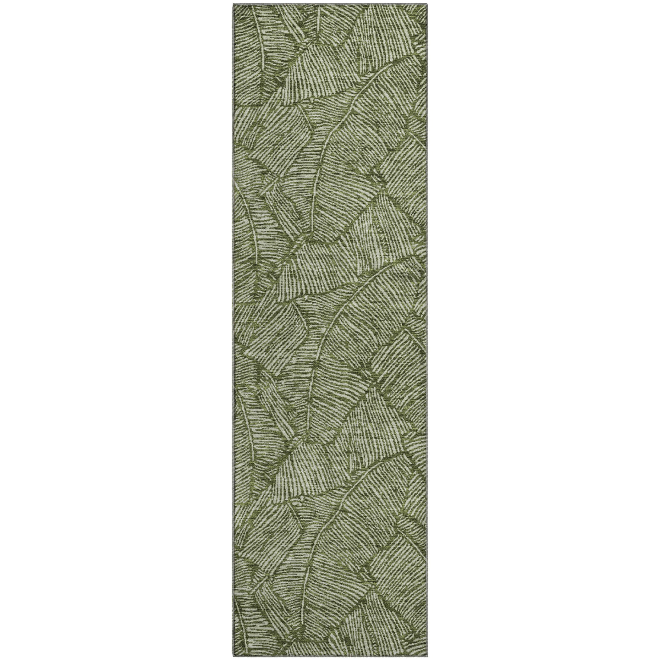 Dubrovnik Machine Washable Transitional Olive Green Rug 2'3" x 7'6" #shape_Runner