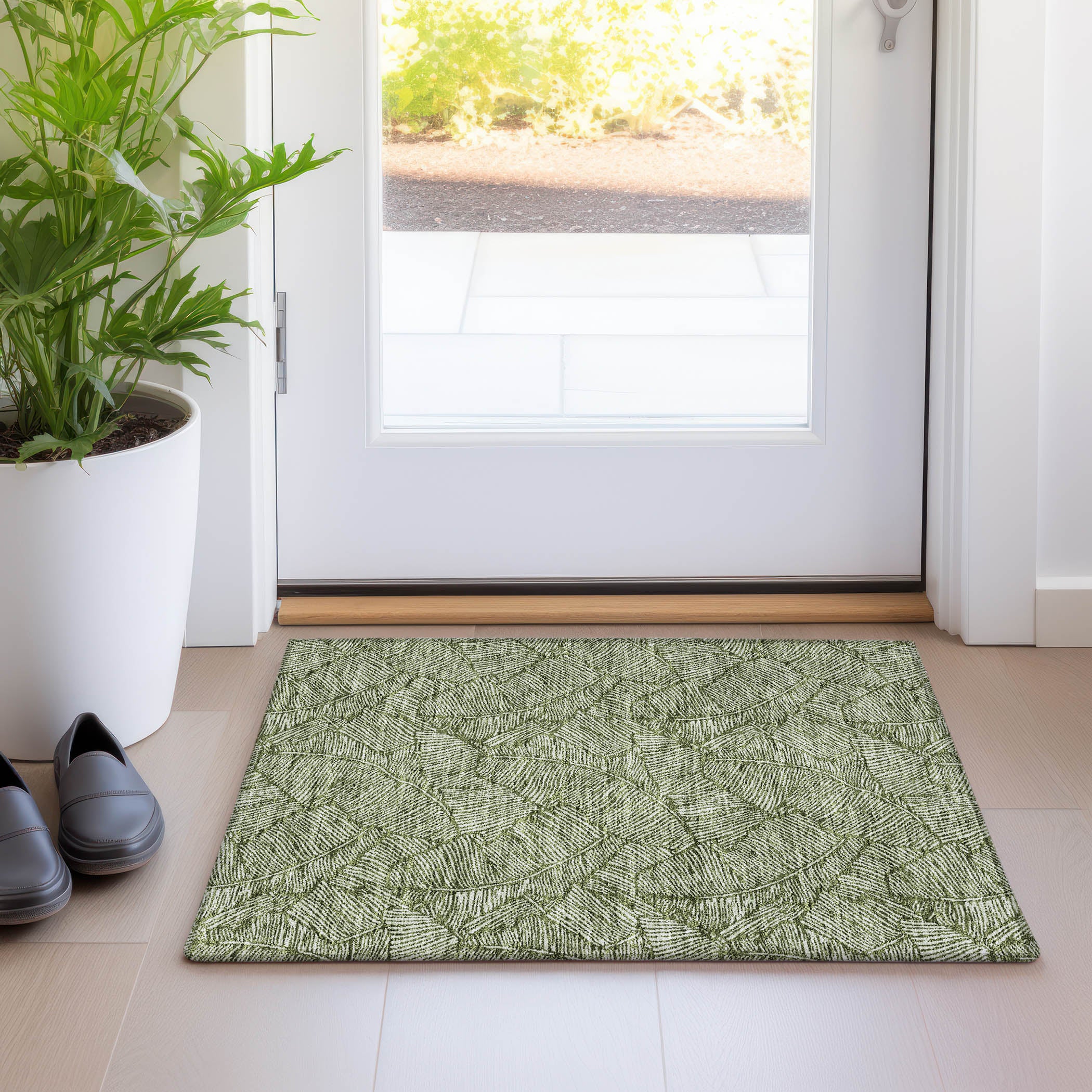 Dubrovnik Machine Washable Transitional Olive Green Rug 1'8" x 2'6" #shape_Rectangle