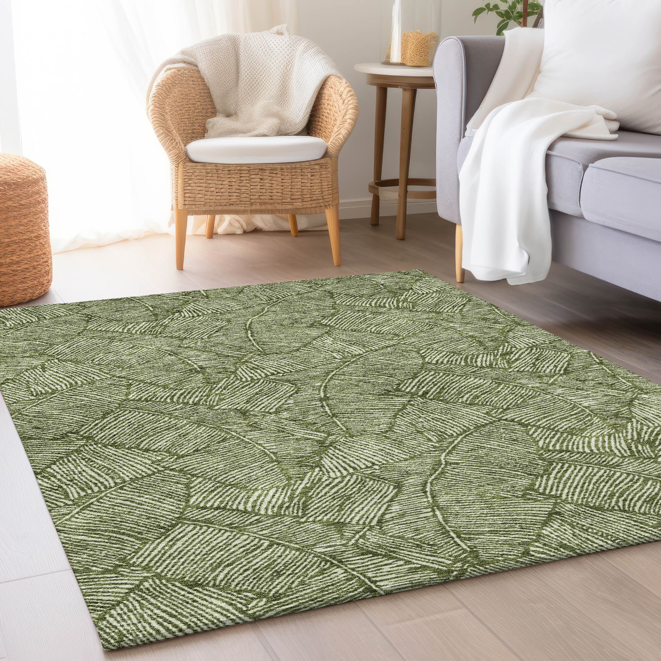 Dubrovnik Machine Washable Transitional Olive Green Rug 2'6" x 3'10" #shape_Rectangle